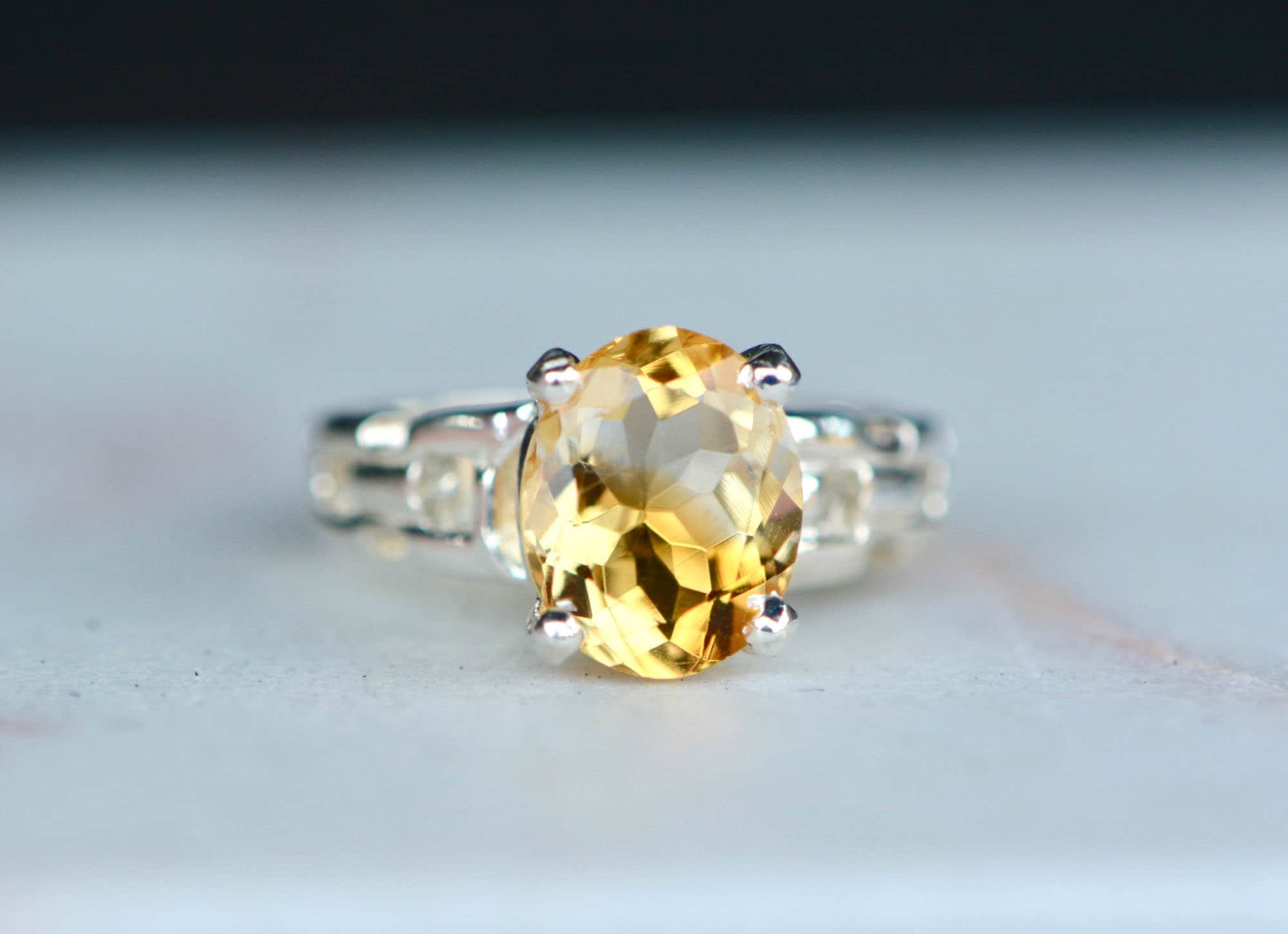 Citrine Oval Ring Sterling Silver Size 7, November Birthstone