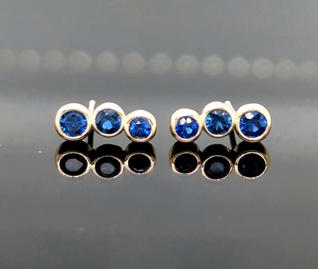 Natural Sapphire Ear Climbers Solid 14kt Gold : 5th 10th or 45th Anniversary Gift for Wife