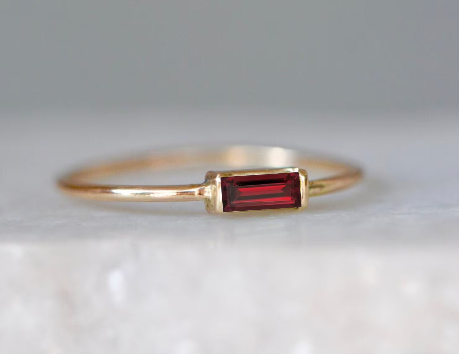 Garnet Baguette 14k Gold Ring: Minimalist Art Deco Jewelry