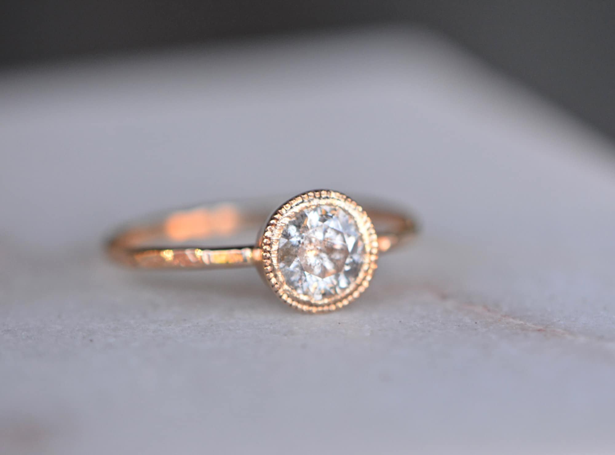 Salt Pepper Diamond Bezel Set Engagement Ring 14k Gold, main view