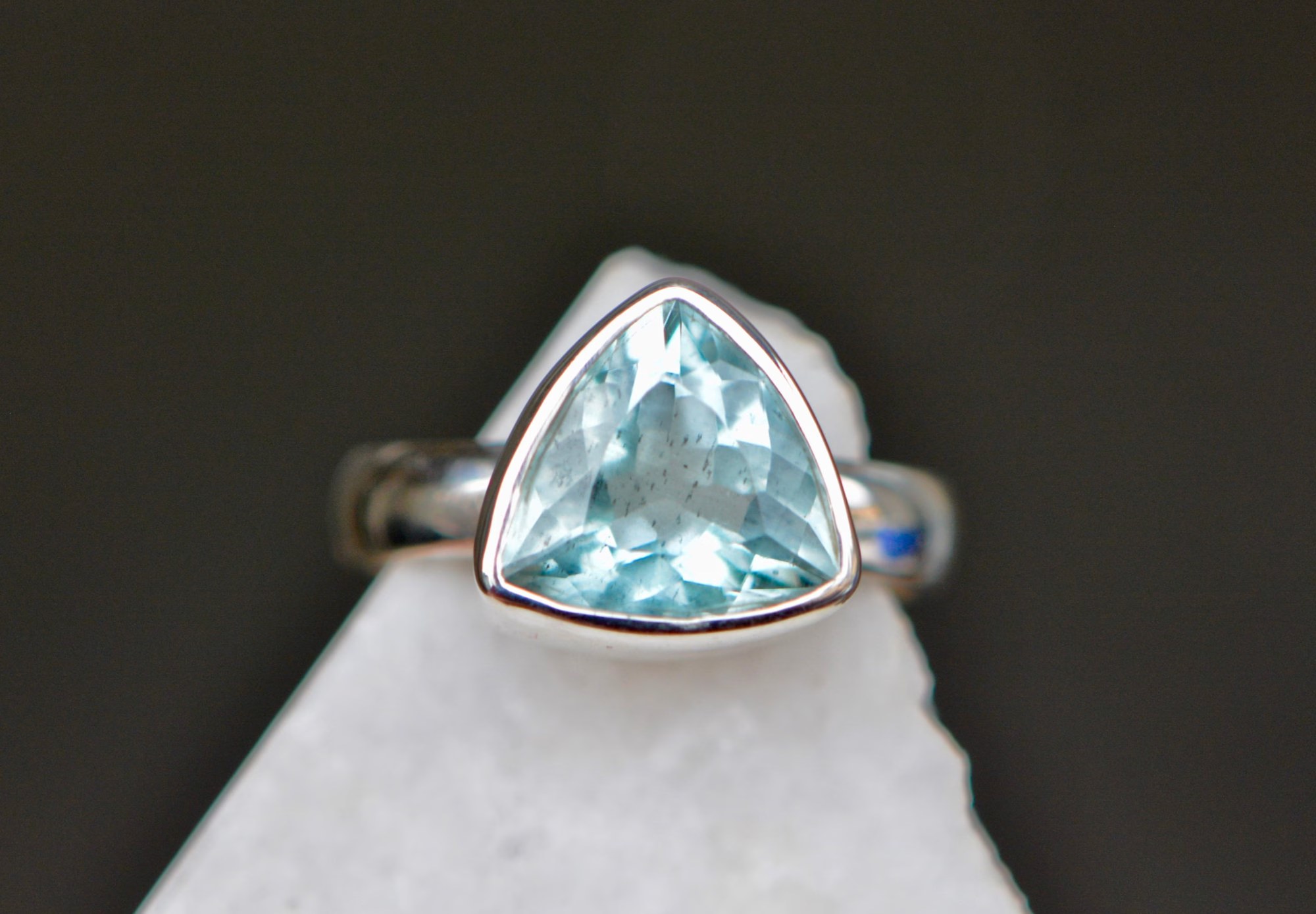 Aquamarine Trillion Ring in Sterling Silver Size 5.5 : March Birthstone Jewelry