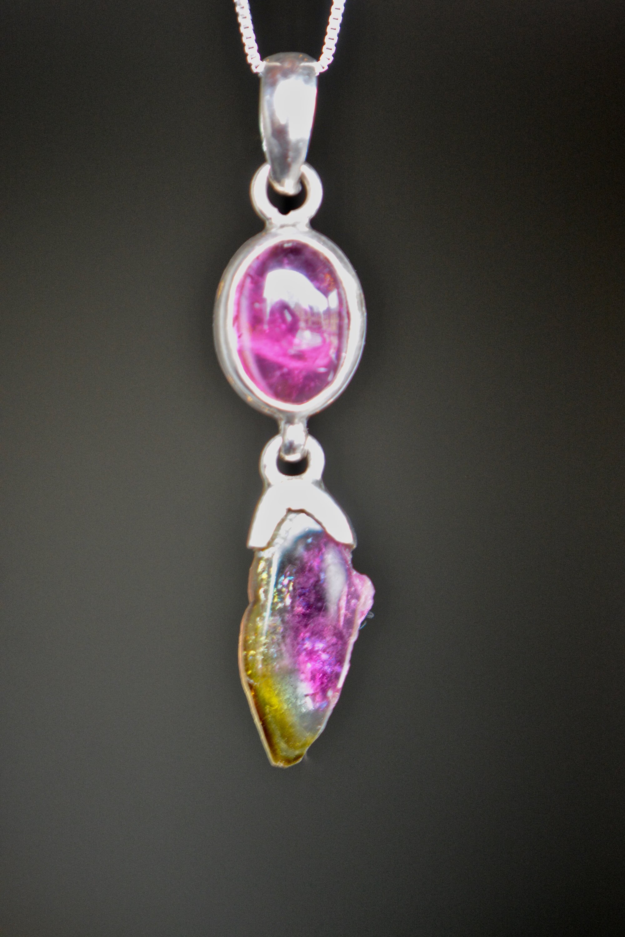 Watermelon Tourmaline & Pink Tourmaline Sterling Silver Pendant : October Birthstone Jewelry