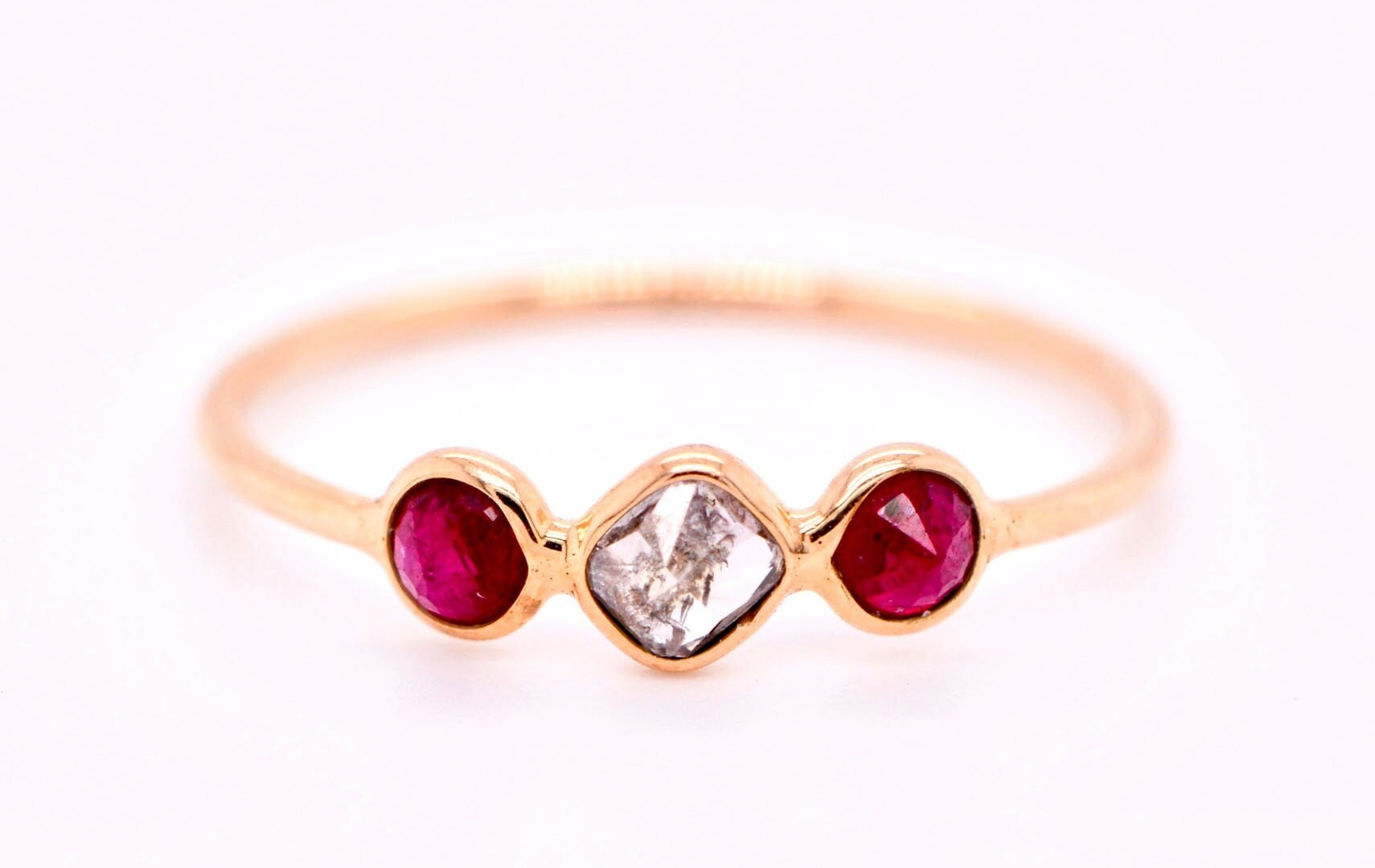 Ruby & Salt Pepper Diamond Minimalist Ring 14k Gold : July April Birthstone Jewelry