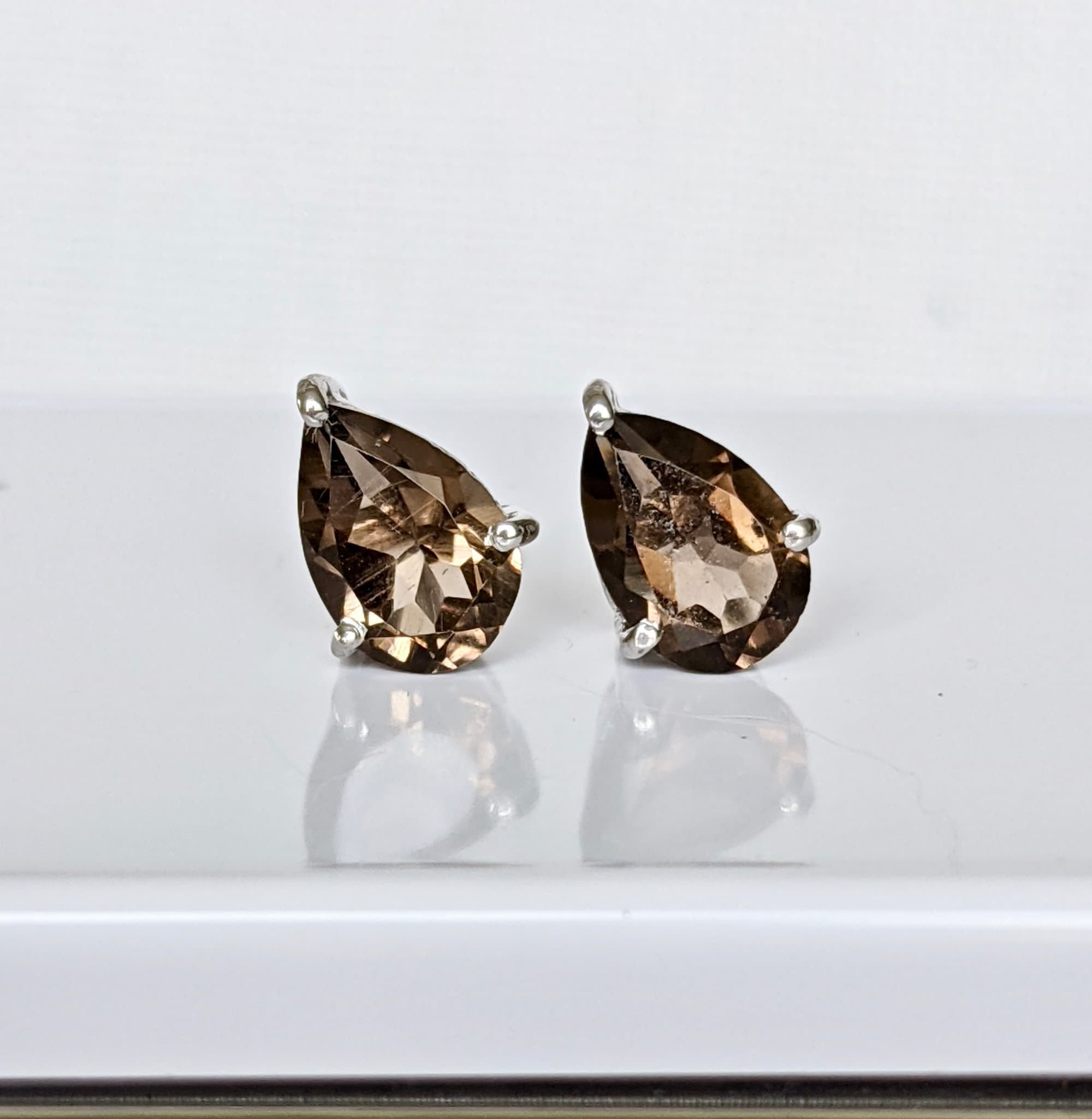Smoky Quartz Teardrop Sterling Silver Studs, Scorpio Birthstone Earrings