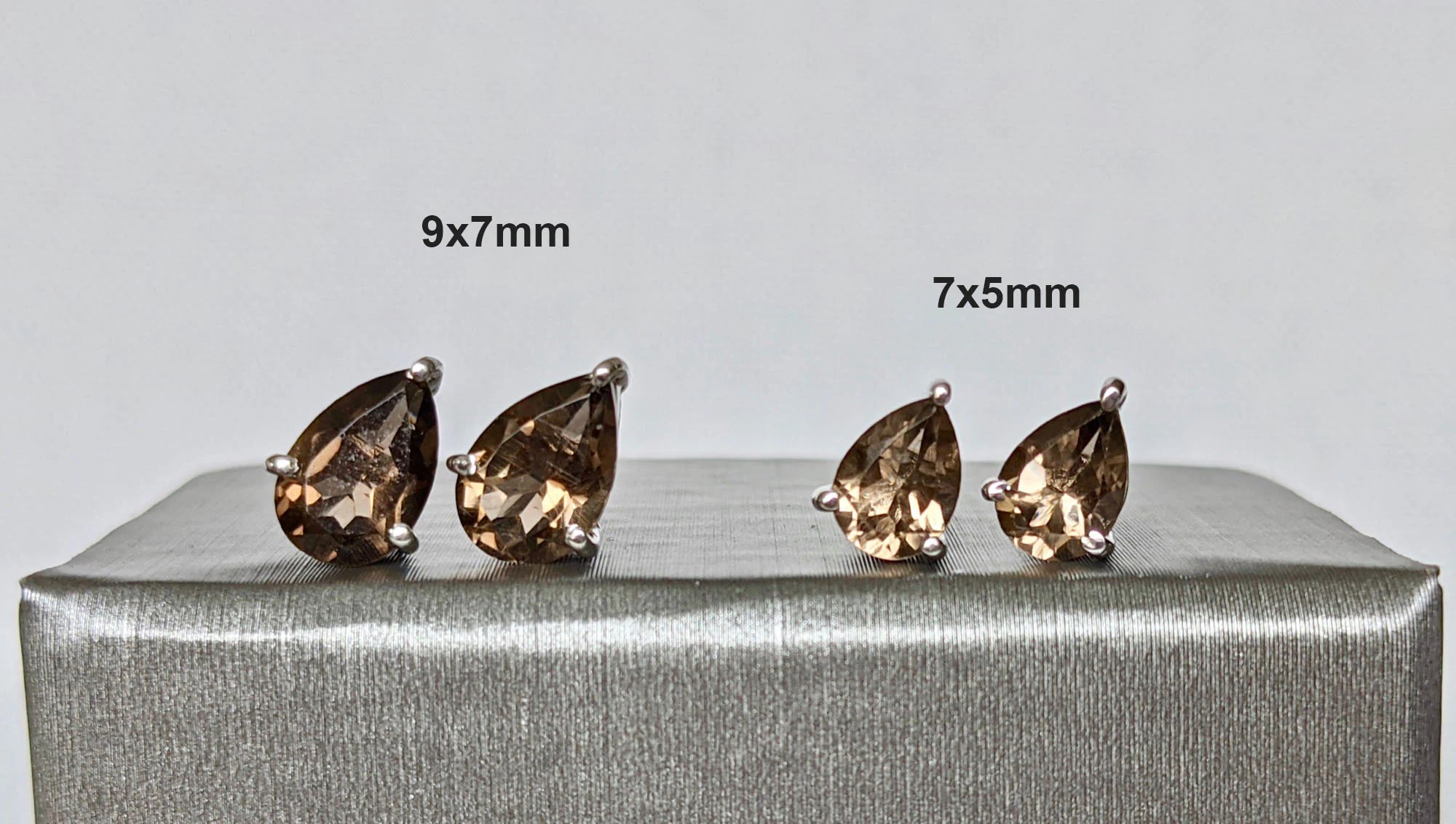 Smoky Quartz Teardrop Sterling Silver Studs, Scorpio Birthstone Earrings, detail view