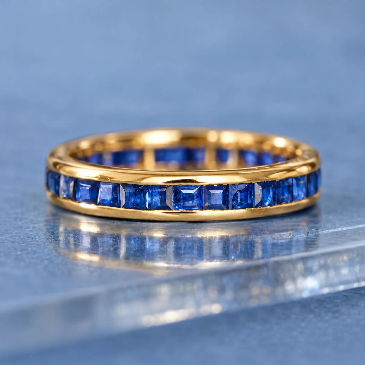 Sapphire Channel Set Eternity Band 14k Gold, September Birthstone, detail view