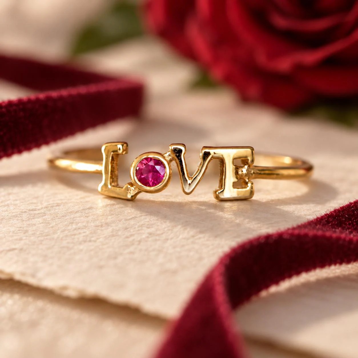 Love Ring 14k Gold Personalized Birthstone Ring