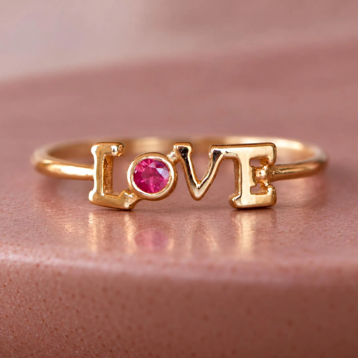 Love Ring 14k Gold Personalized Birthstone Ring, detail view