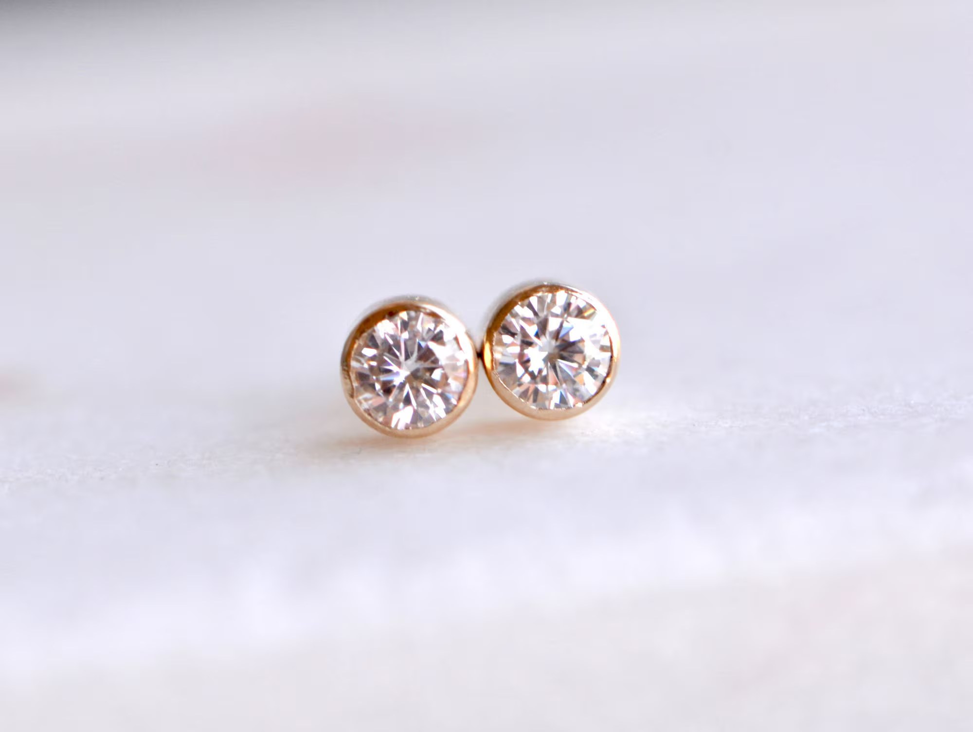 Moissanite Lab 14kt Gold Bezel Stud Earrings