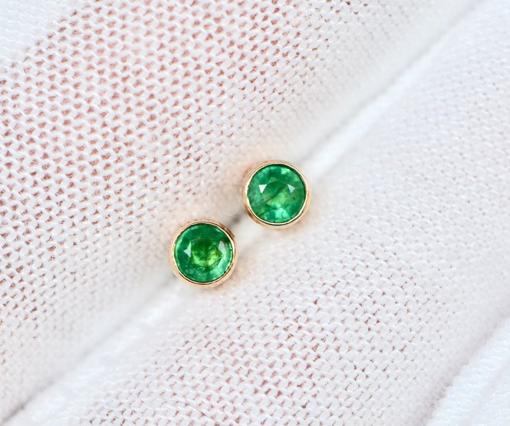 Emerald Stud Minimalist Earrings 14kt Gold : May Birthstone