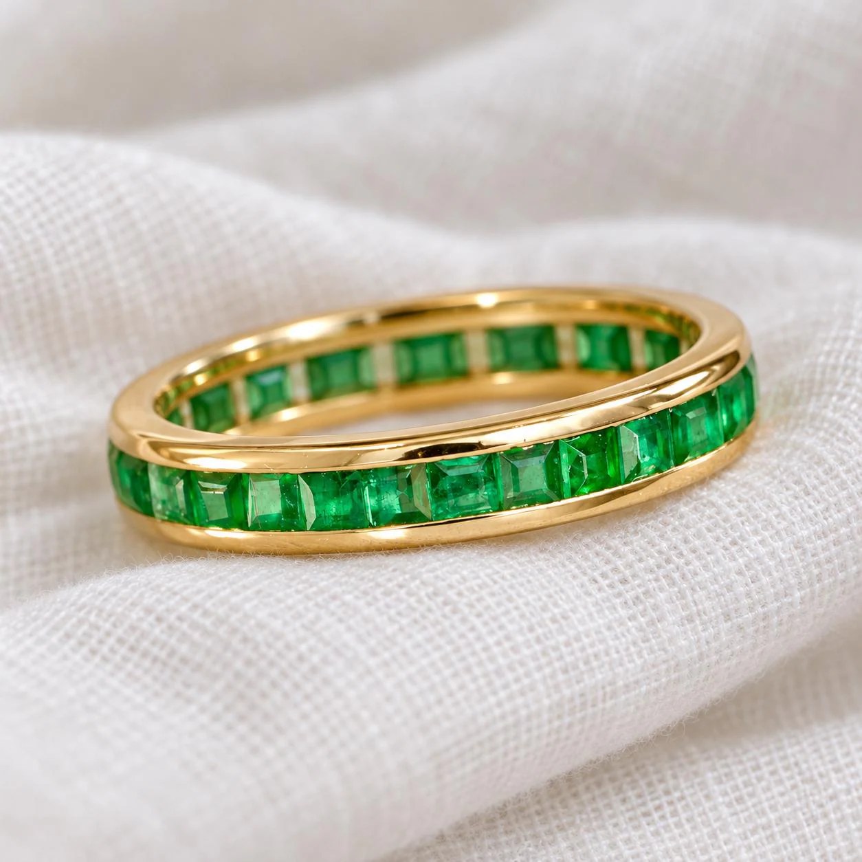 Emerald Eternity Band 14k Gold, May Birthstone Wedding Ring