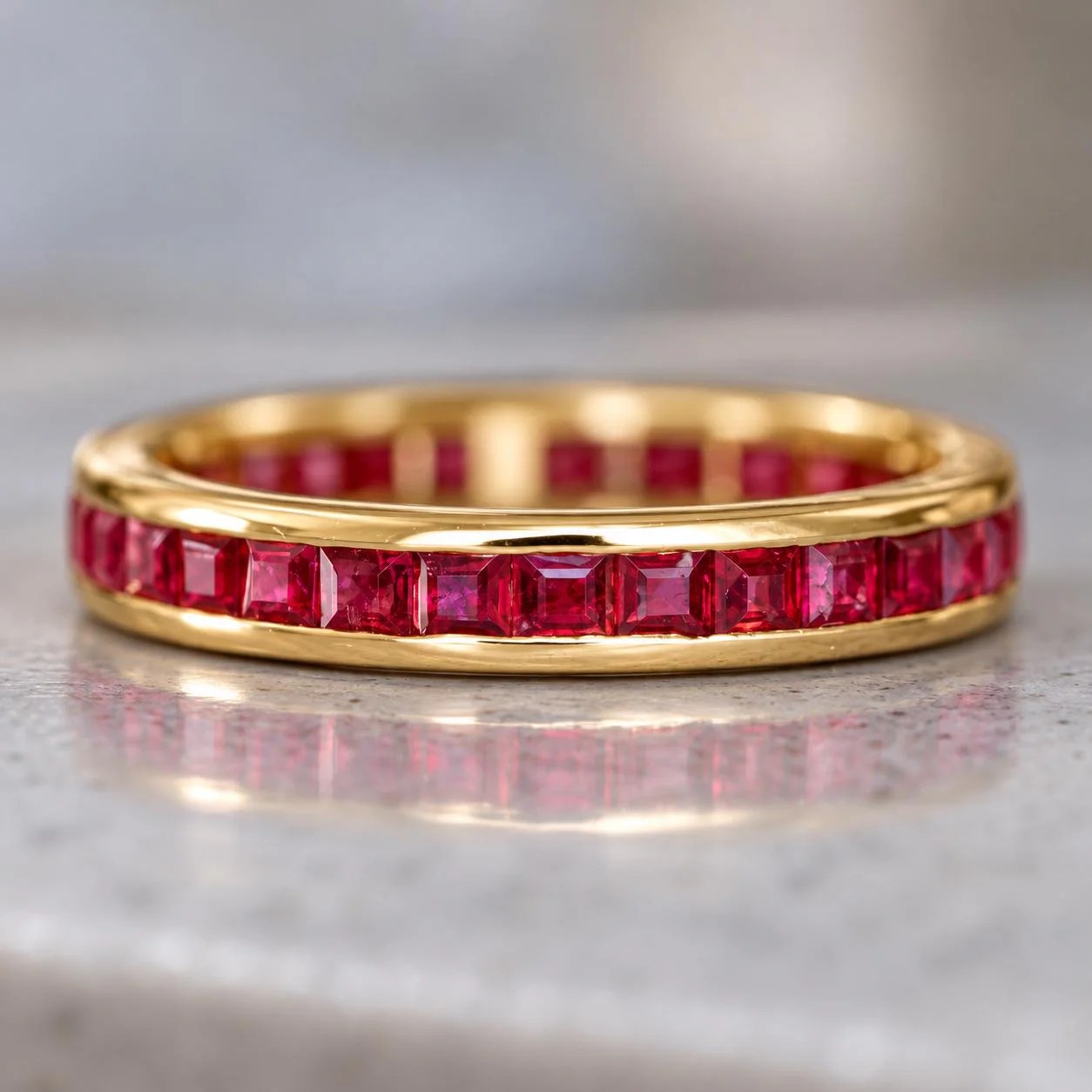 Ruby Eternity Band 14k Gold, July Birthstone Wedding Ring