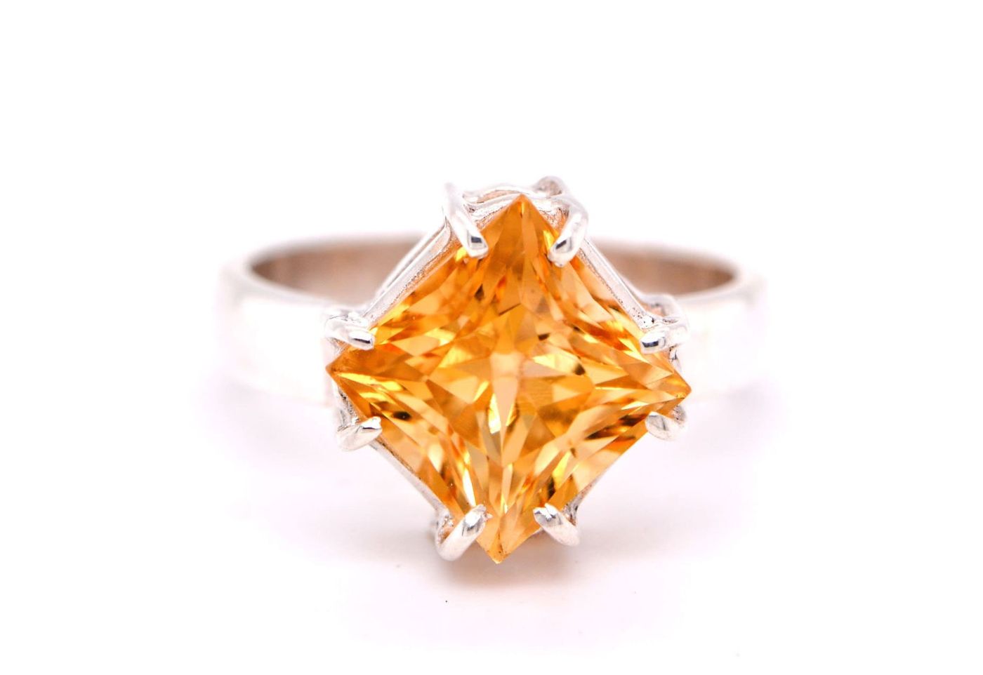 Citrine Large Ring Sterling Silver Size 7 : November Birthstone Jewelry