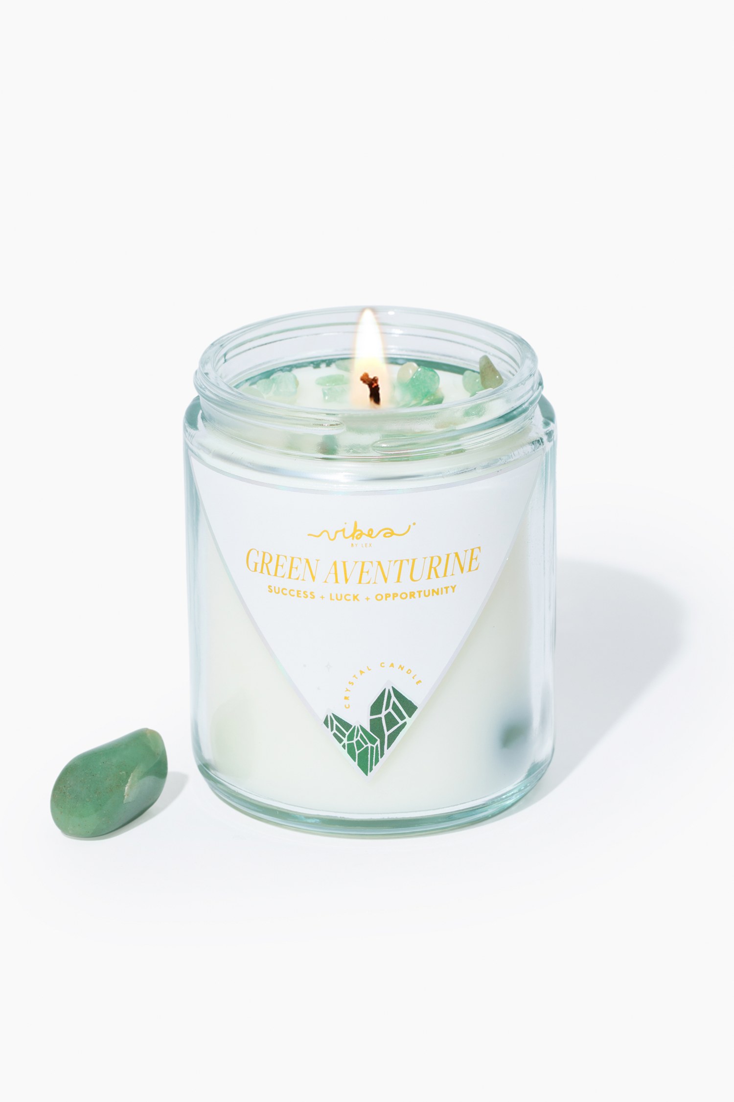 7.5oz Crystal Candle - Green Aventurine - Luck + Opportunity + Success, view 2