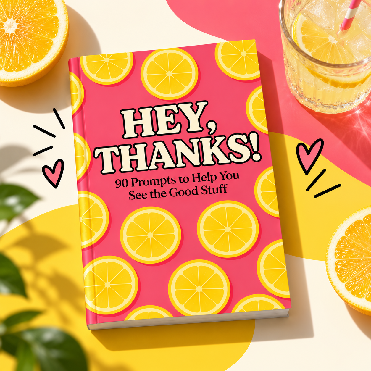 Hey, Thanks! guided gratitude journal with lemons and lemonade