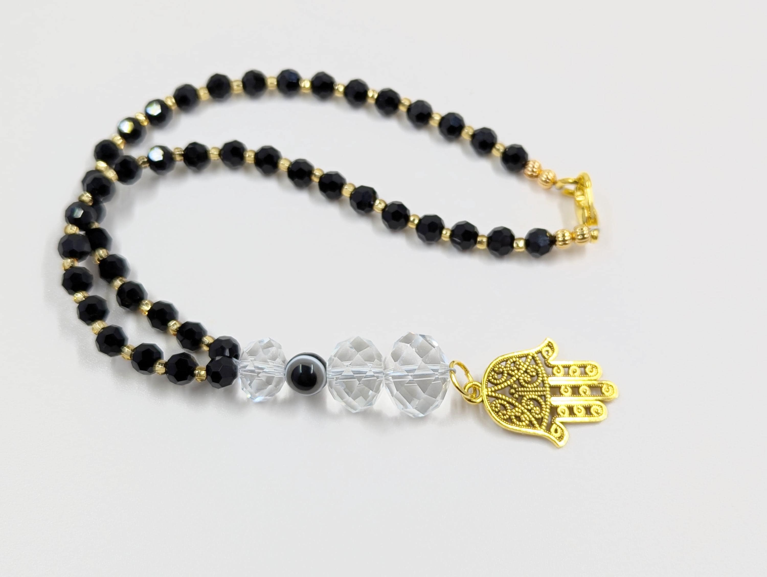 Hamsa Hand Car Charm: Black Crystal Evil Eye Suncatcher