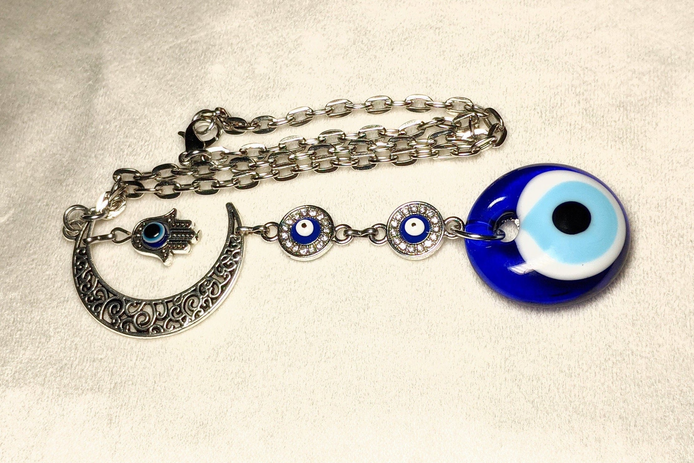 Evil Eye Car Charm: Moon Hamsa Amulet, Nazar Suncatcher
