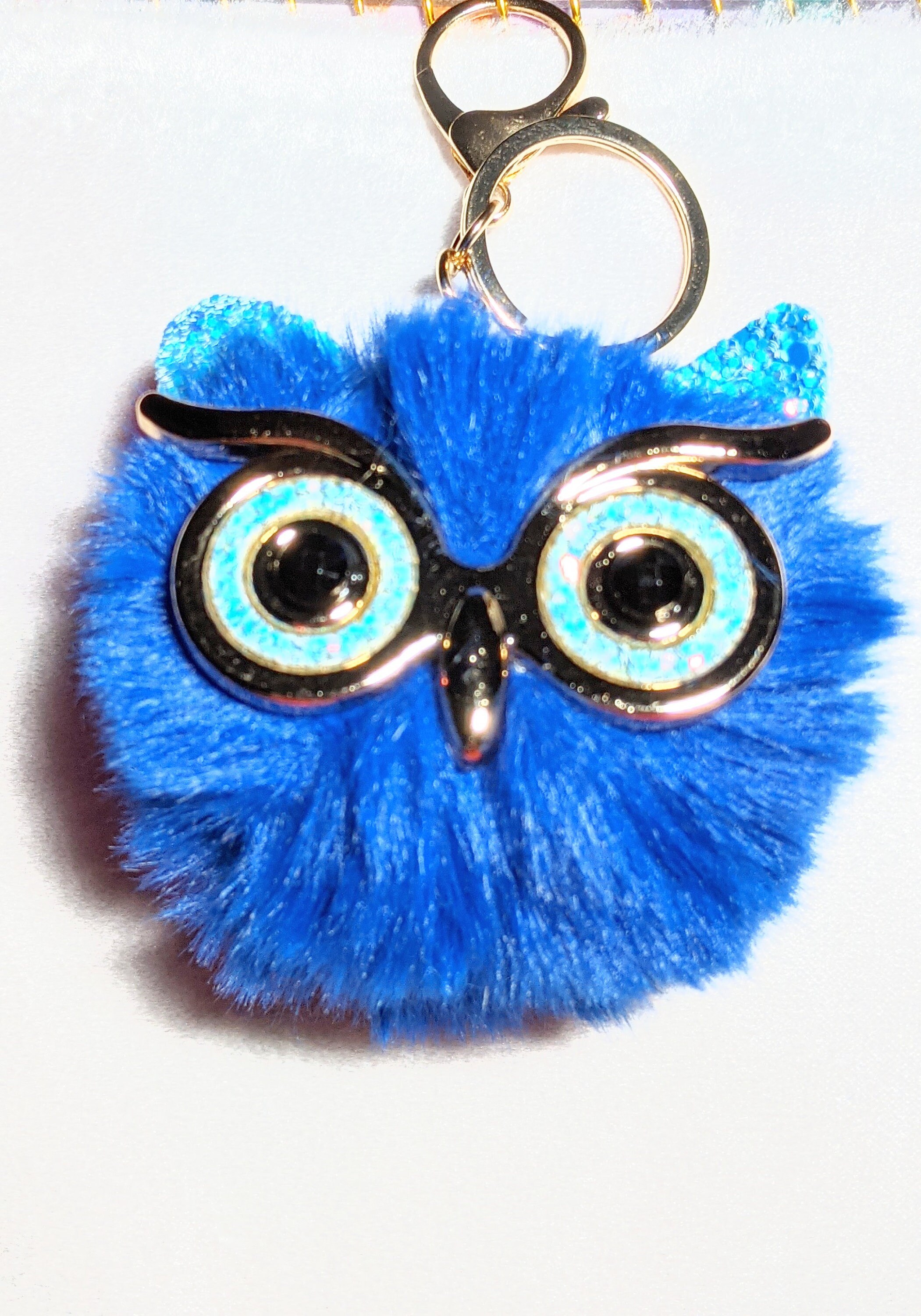 Blue Owl Keychain: Sparkle Eyes, Large Clip, Purse Accessory