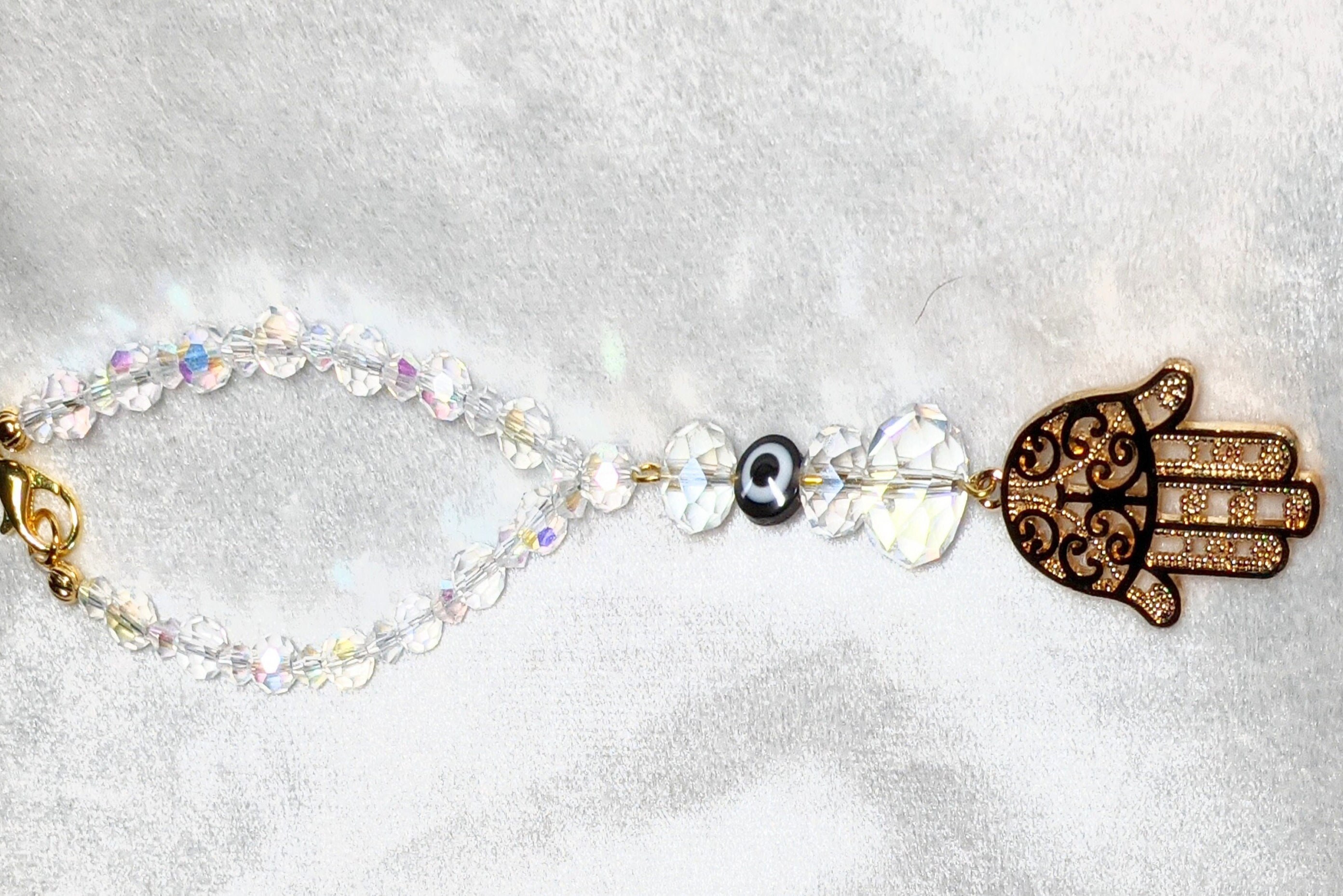 Evil Eye Hamsa Hand Car Charm: AB Crystals, Protection Amulet