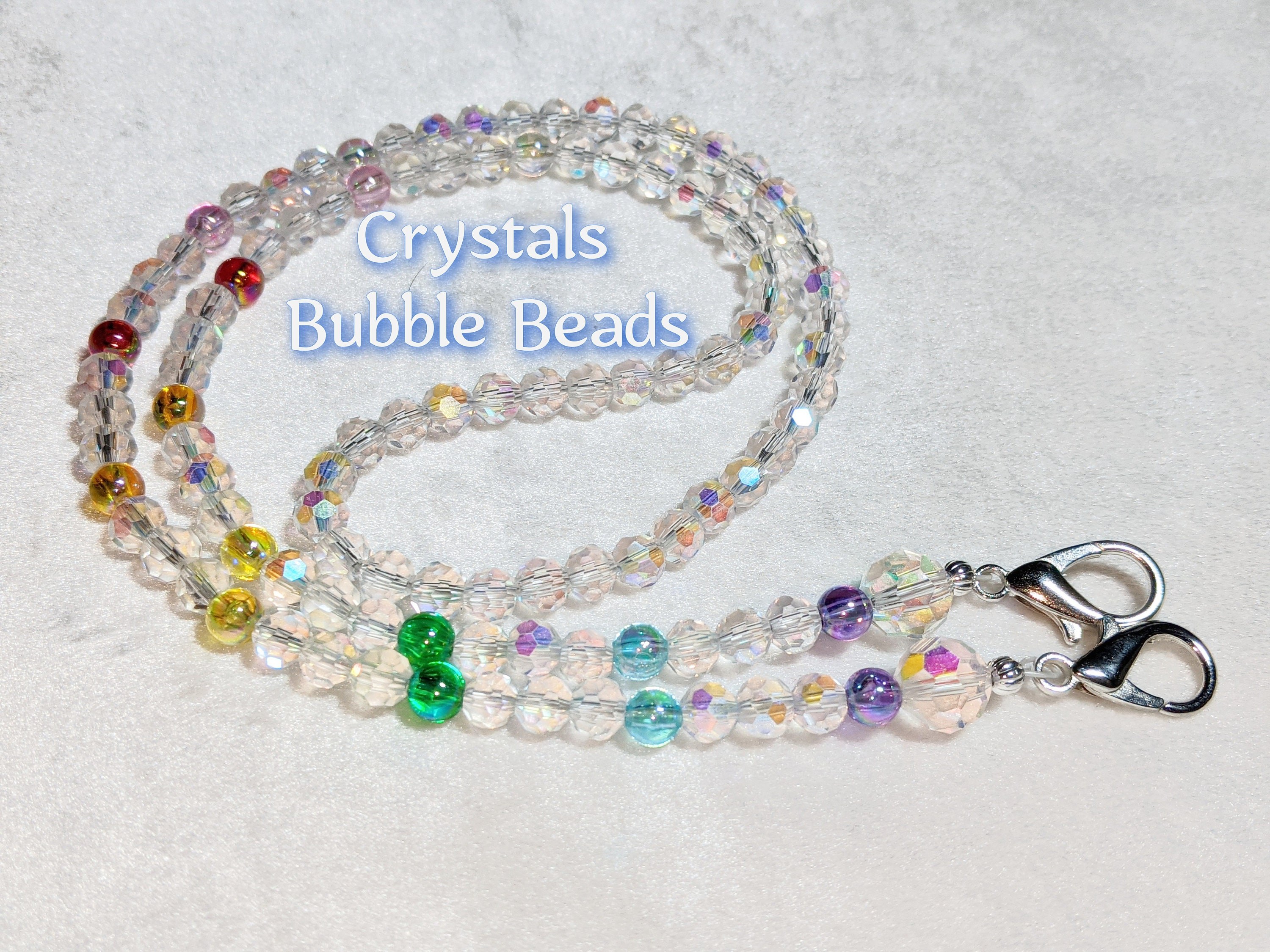 Face Mask Chain Holder Lanyard Crystals Bubble Beads Rainbow 26" Silver Clasps Bling Women Gift Sparkle Jewelry Designer Lanyard Mask Chain