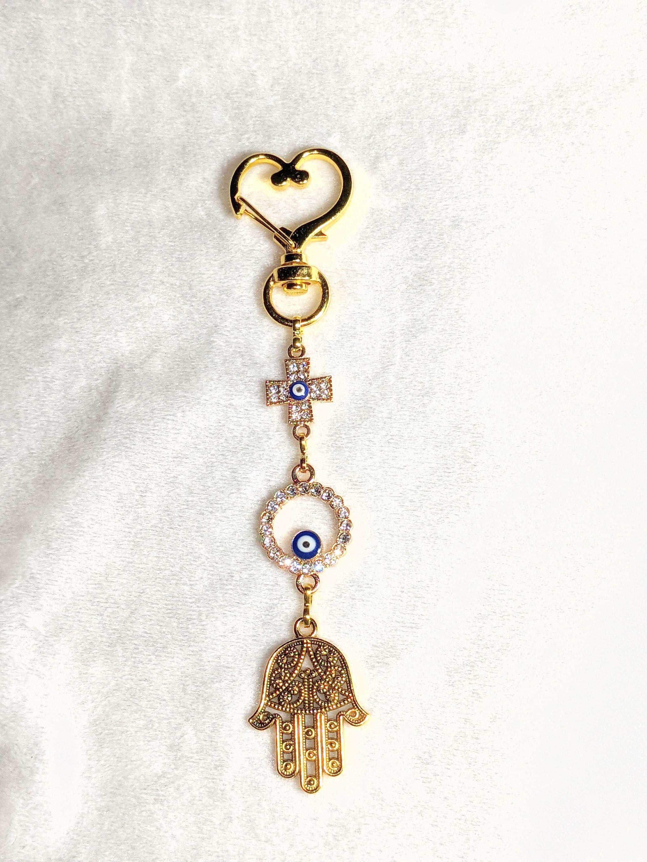 Hamsa Hand Zipper Pull Large Heart Clip Evil Eyes Cross Rhinestones Cross Talisman Spiritual Protection Purse Backpack Jacket Women Gift Bag