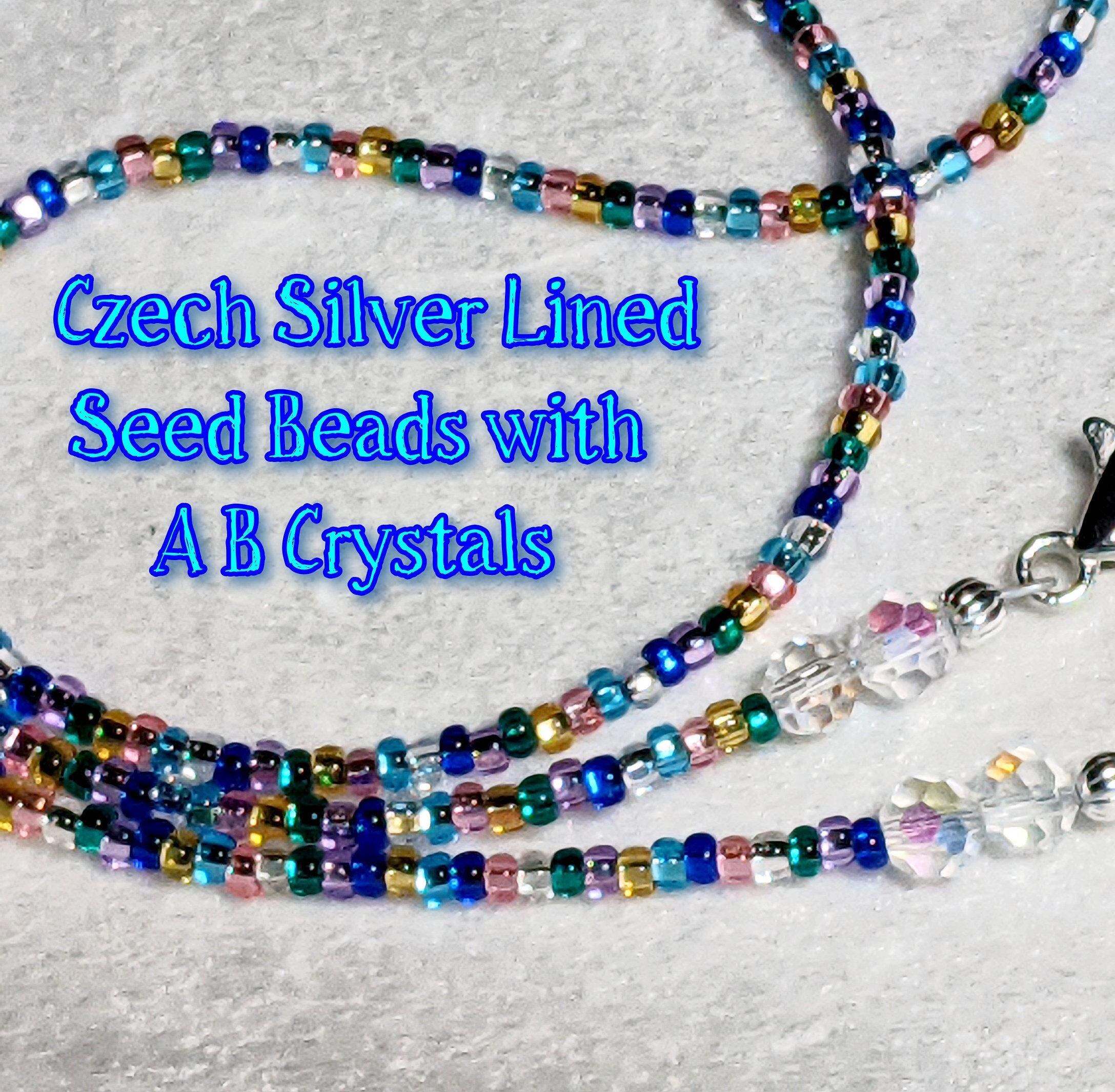 Czech Seed Bead Eyeglass Chain: Silver Lined AB Crystals