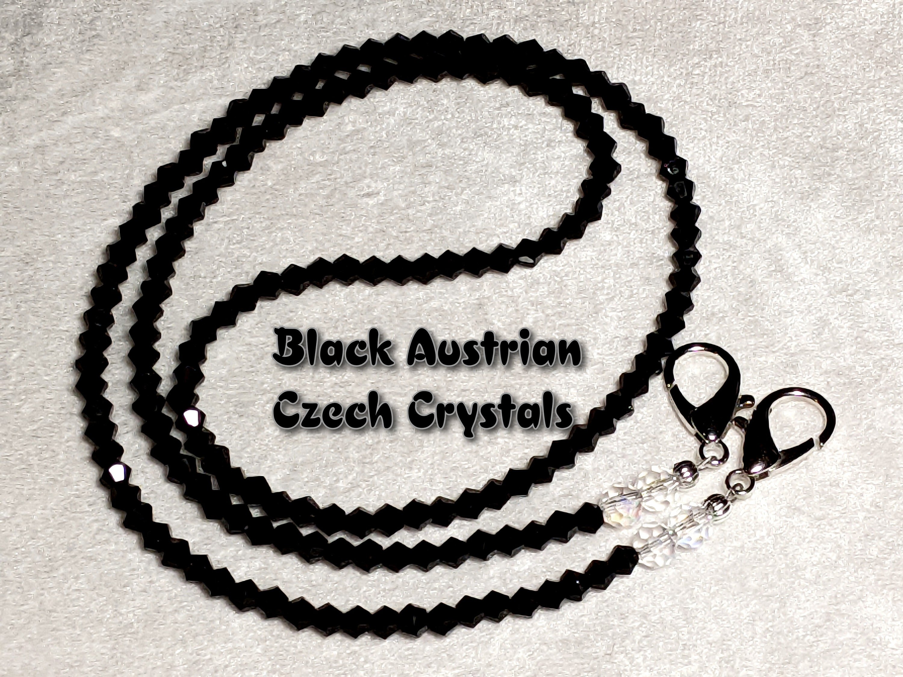 Black Crystal Facemask Lanyard: Austrian Bicone & Czech Glass