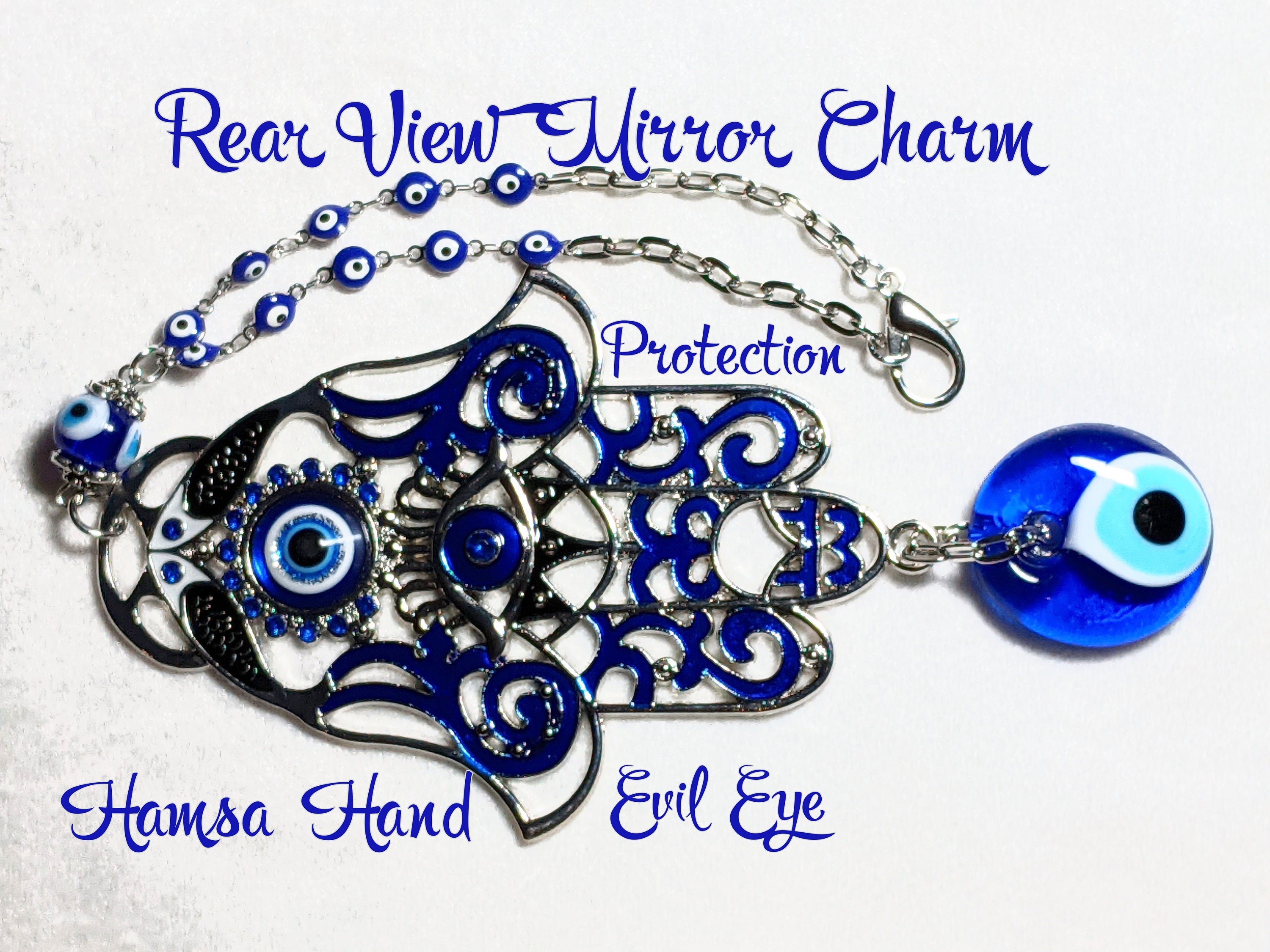 Evil Eye Hamsa Hand Car Mirror Charm: Protection Amulet Suncatcher