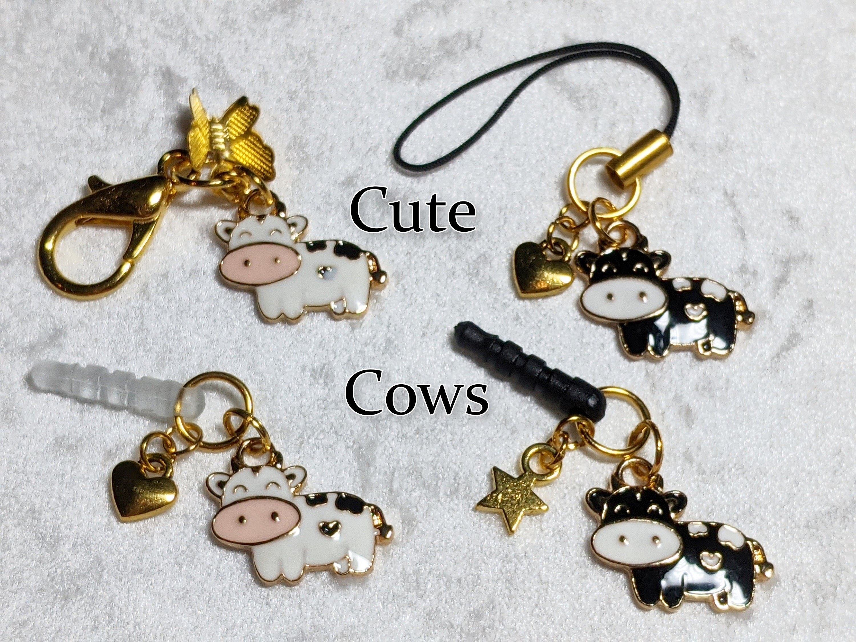 Enamel Cow Charm, Phone Charm, Keychain, Zipper Pull, 3.5mm Audio Jack