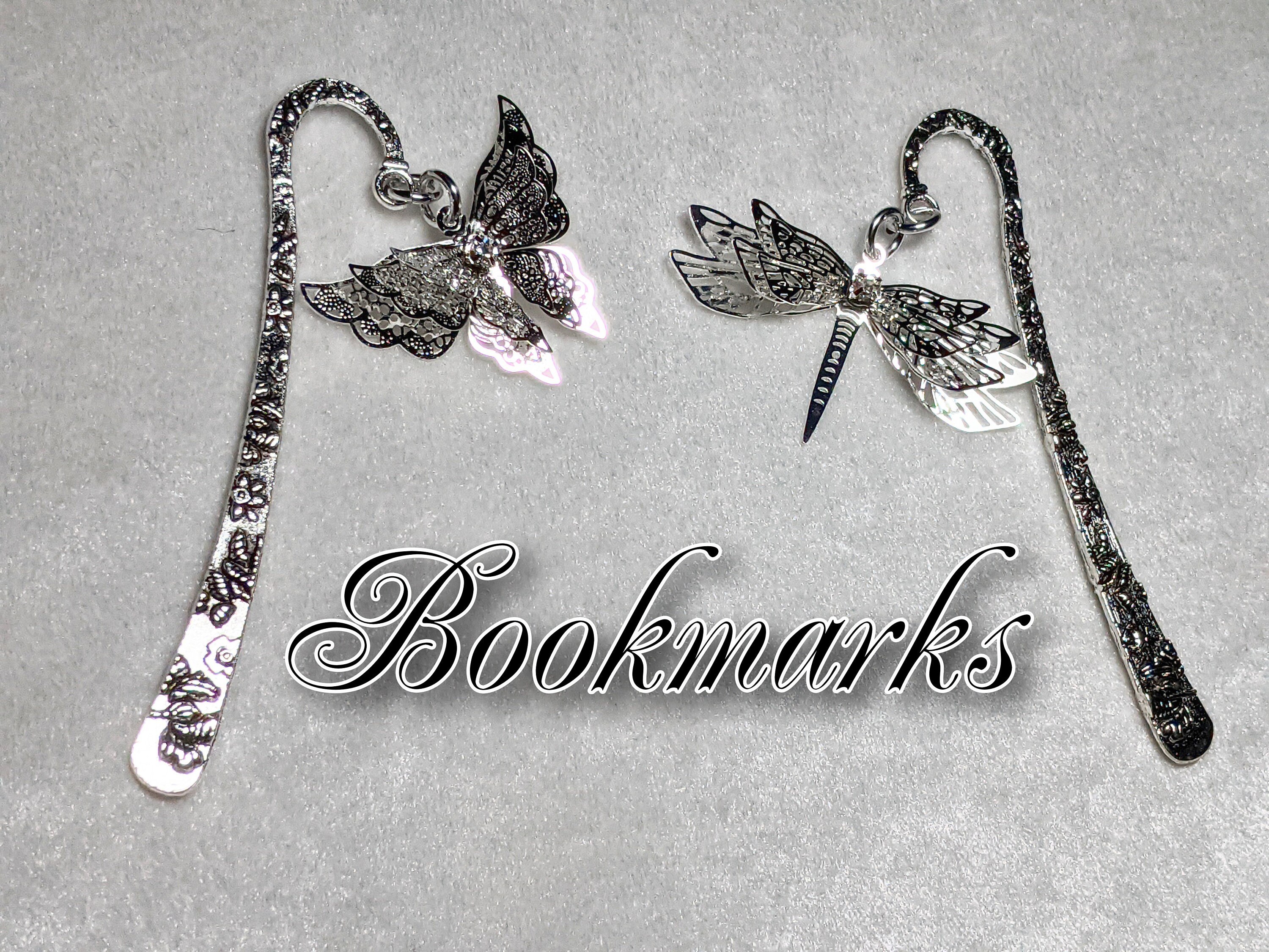 Butterfly or Dragonfly Bookmark: Silver Tone Filigree with Rhinestone
