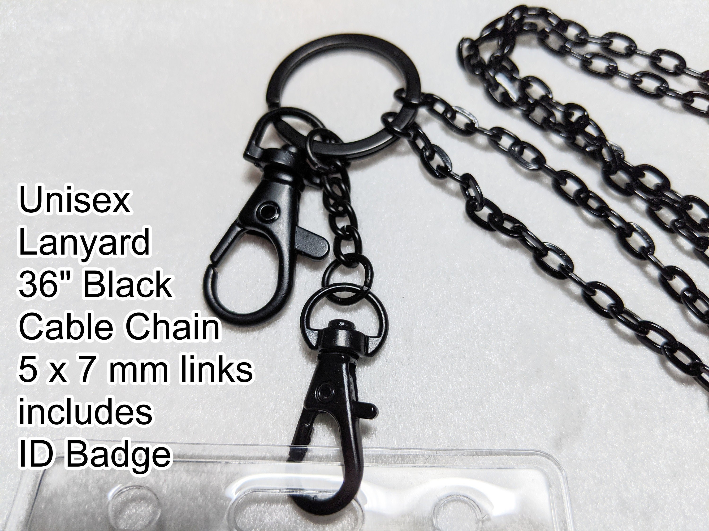 Black Cable Chain Lanyard: Unisex ID Badge Holder 36"