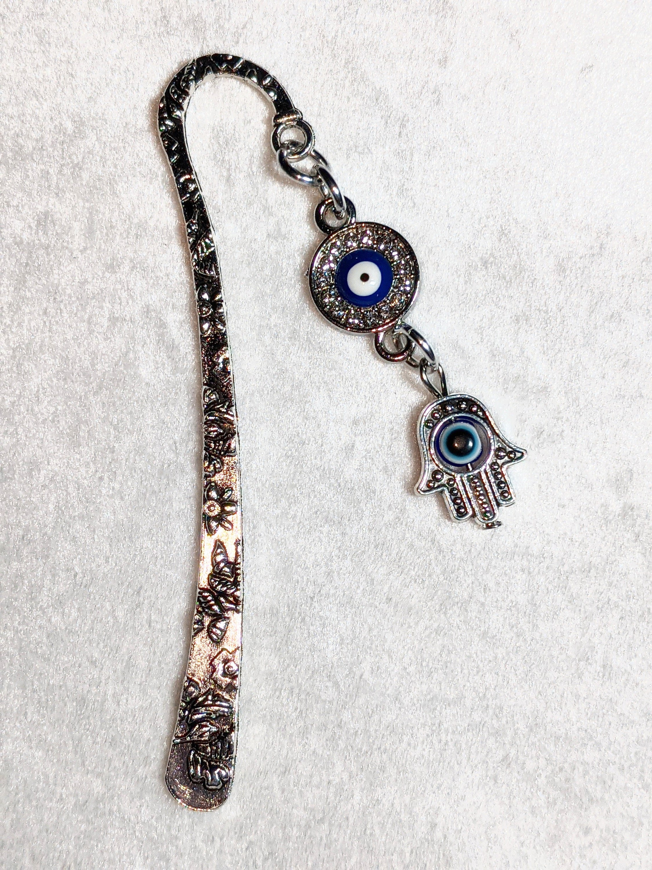 Evil Eye Hamsa Hand Bookmark: Silver Rhinestone Talisman