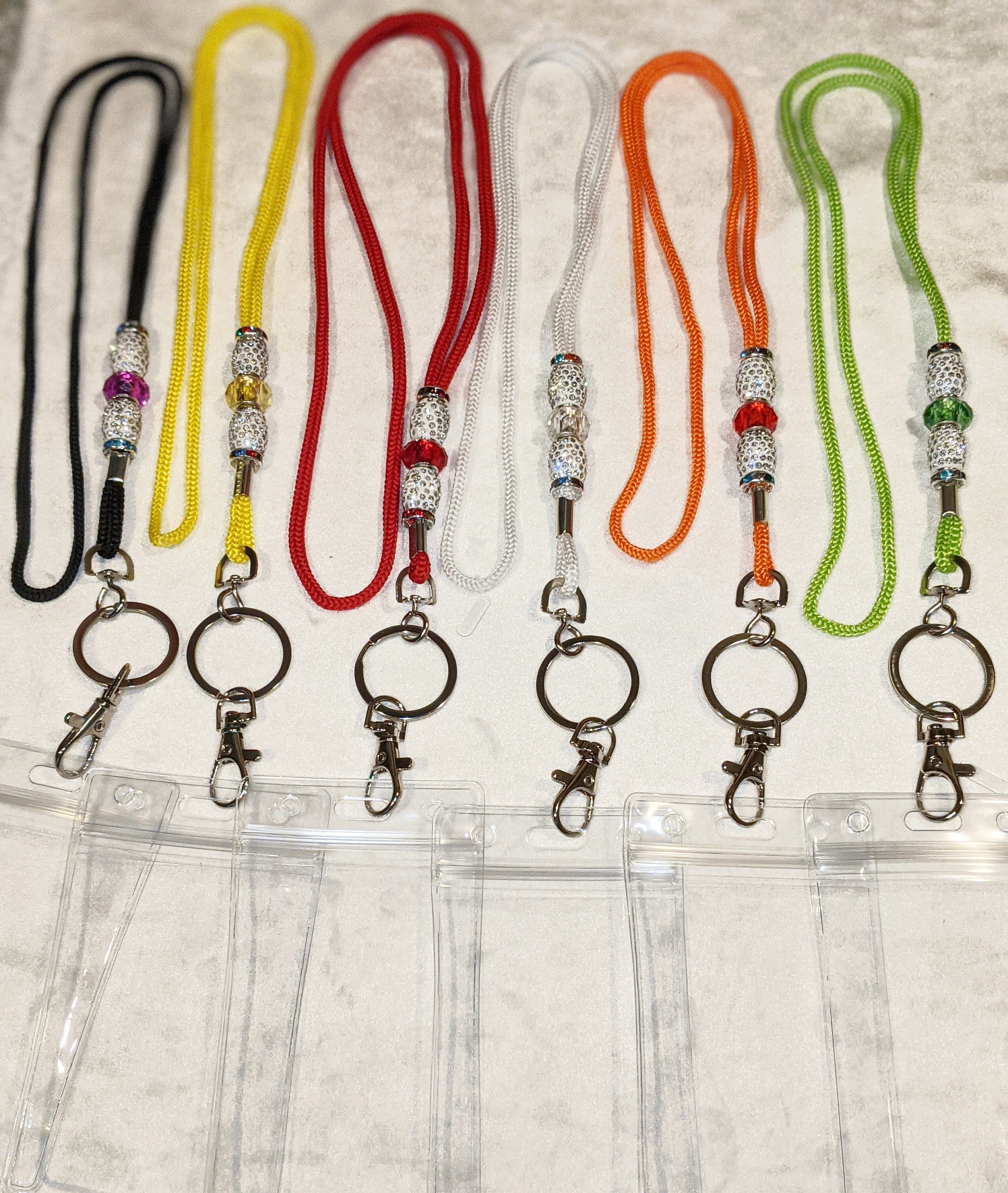 Rhinestone Beaded Lanyard: Cloth ID Badge Holder, Keyring