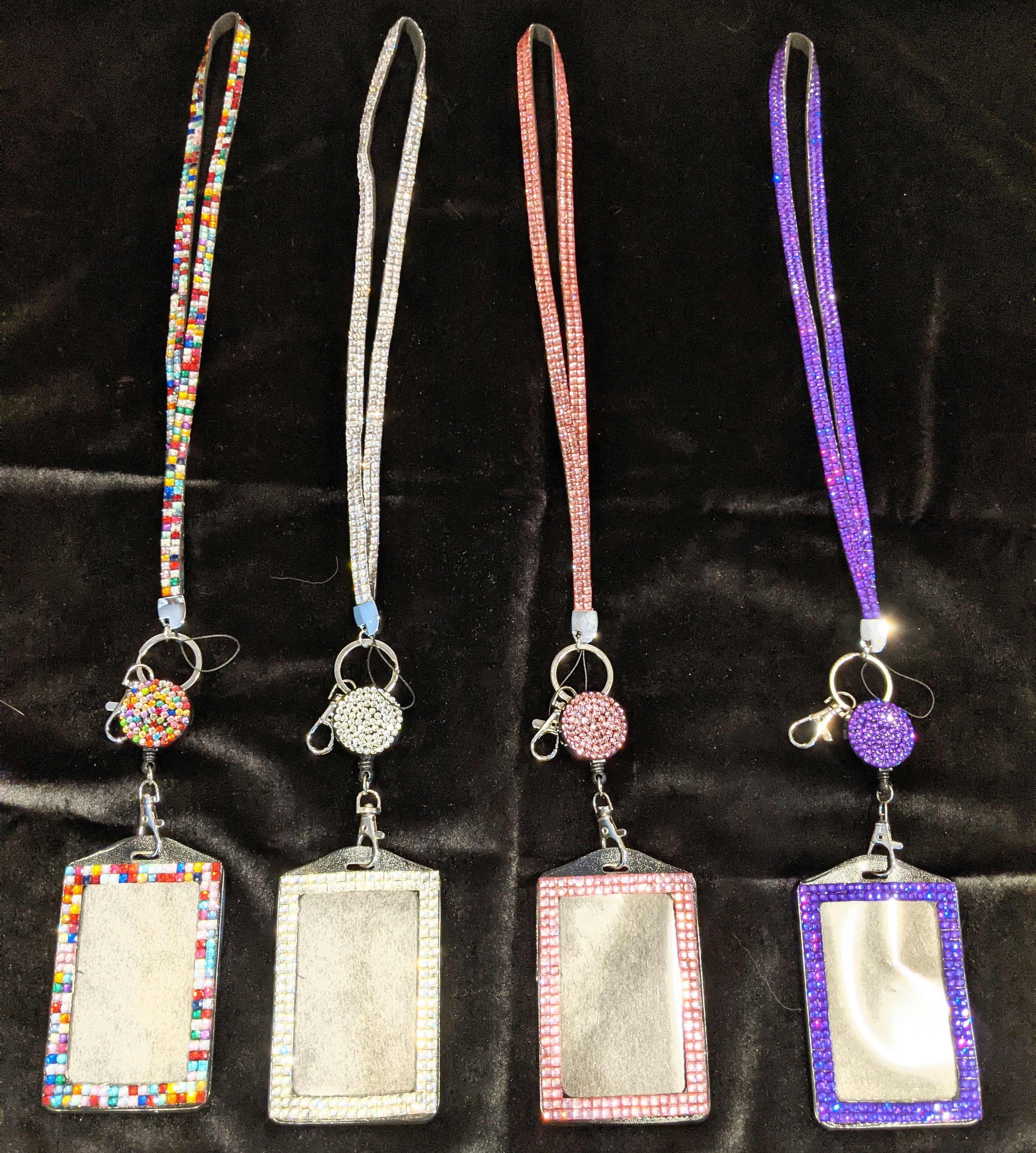Rhinestone Badge Lanyard Necklace: Bling ID Holder, Soft Suede Back