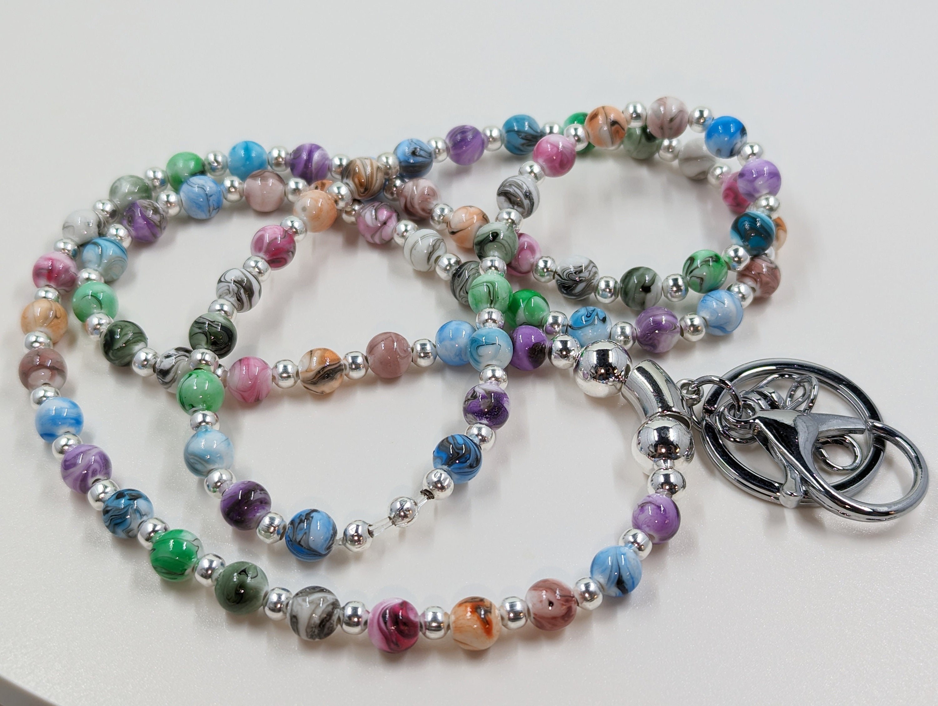 Beaded Colorful Lanyard Badge ID: Silver Accents, Lightweight Variations Durable gift