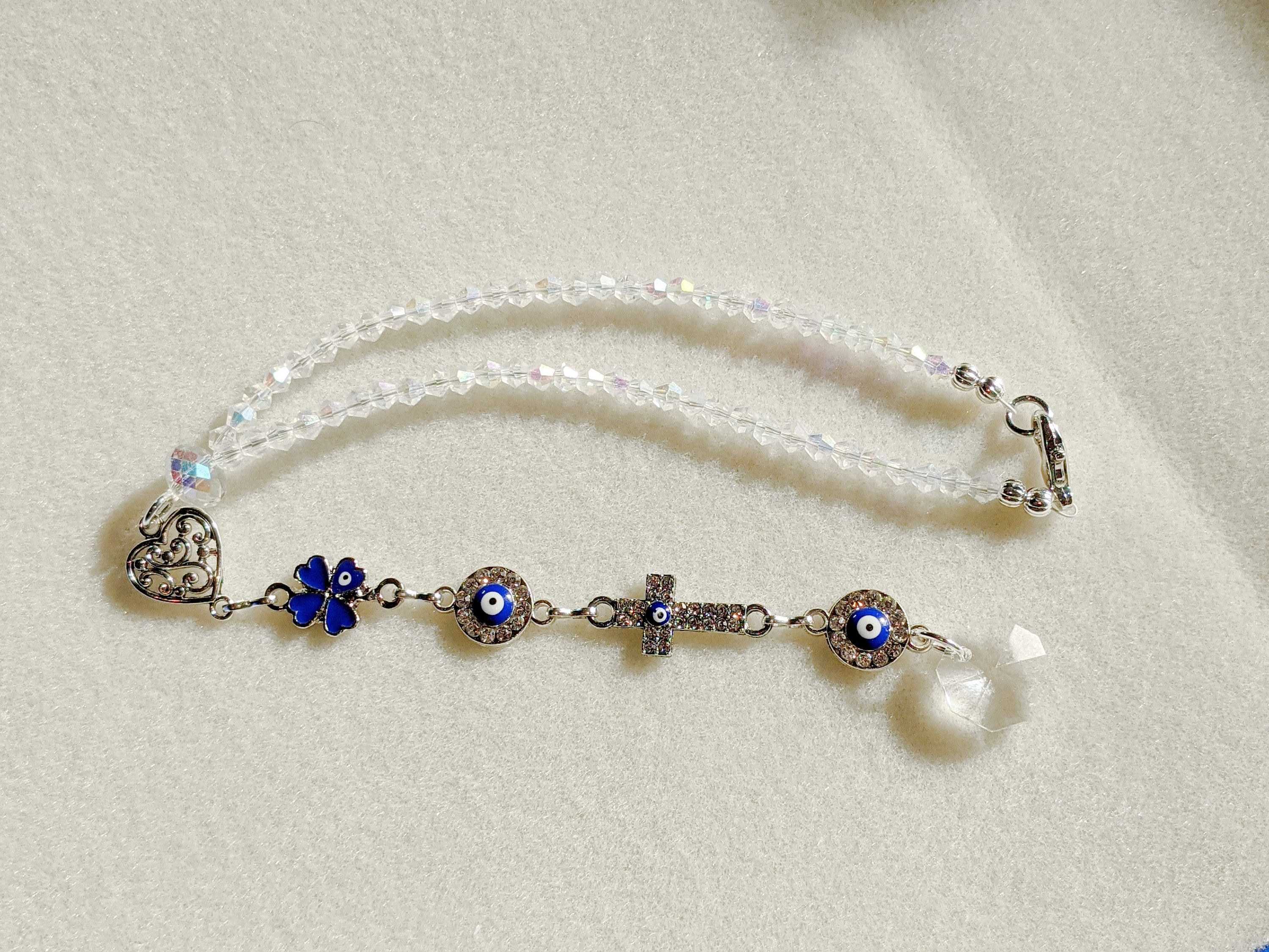 Evil Eye Car Charm: Turkish Nazar Amulet, Rhinestone Cross Suncatcher