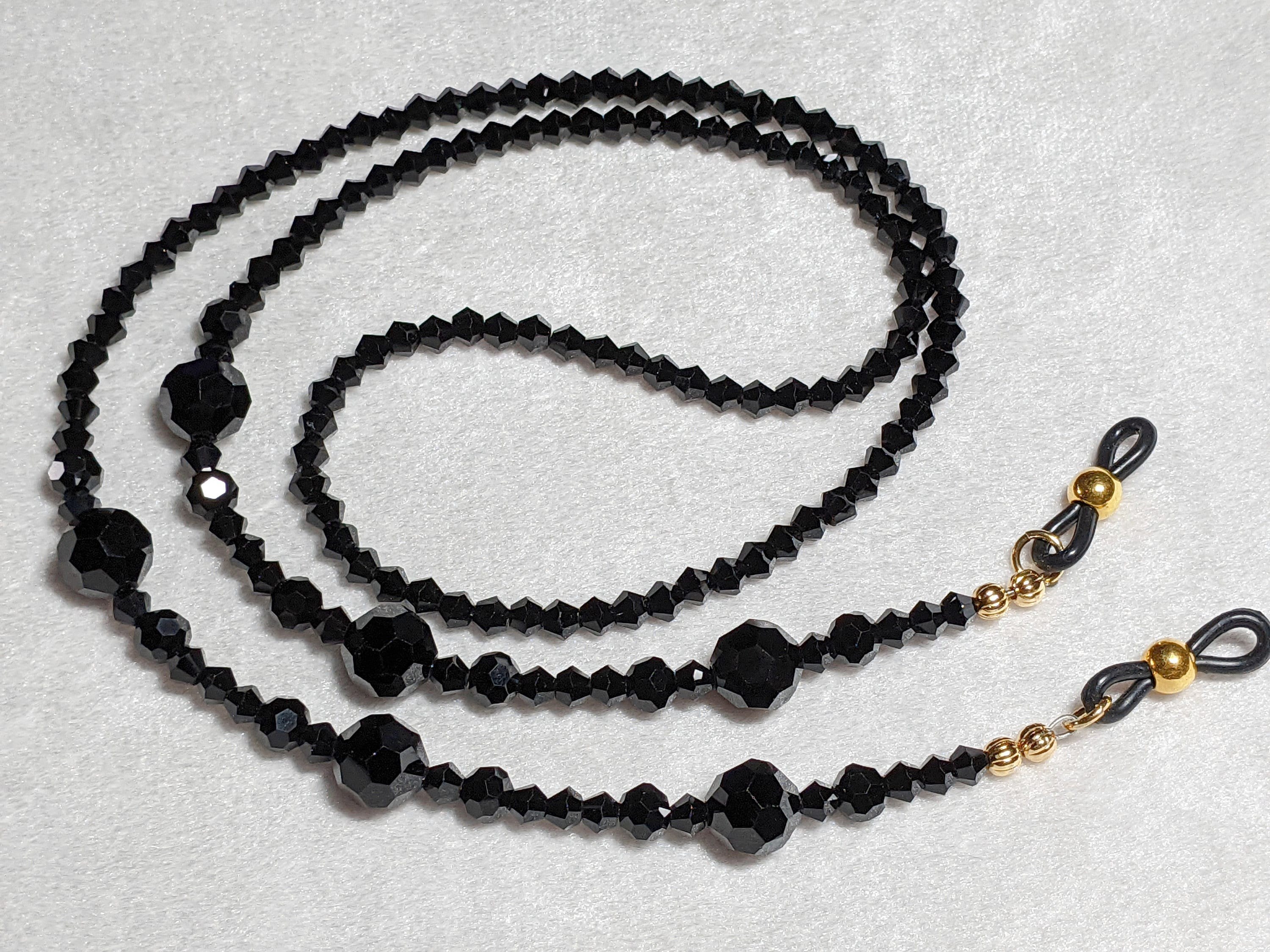 Black Crystal Eyeglasses Chain: Fashion Jewelry Gift, 28"