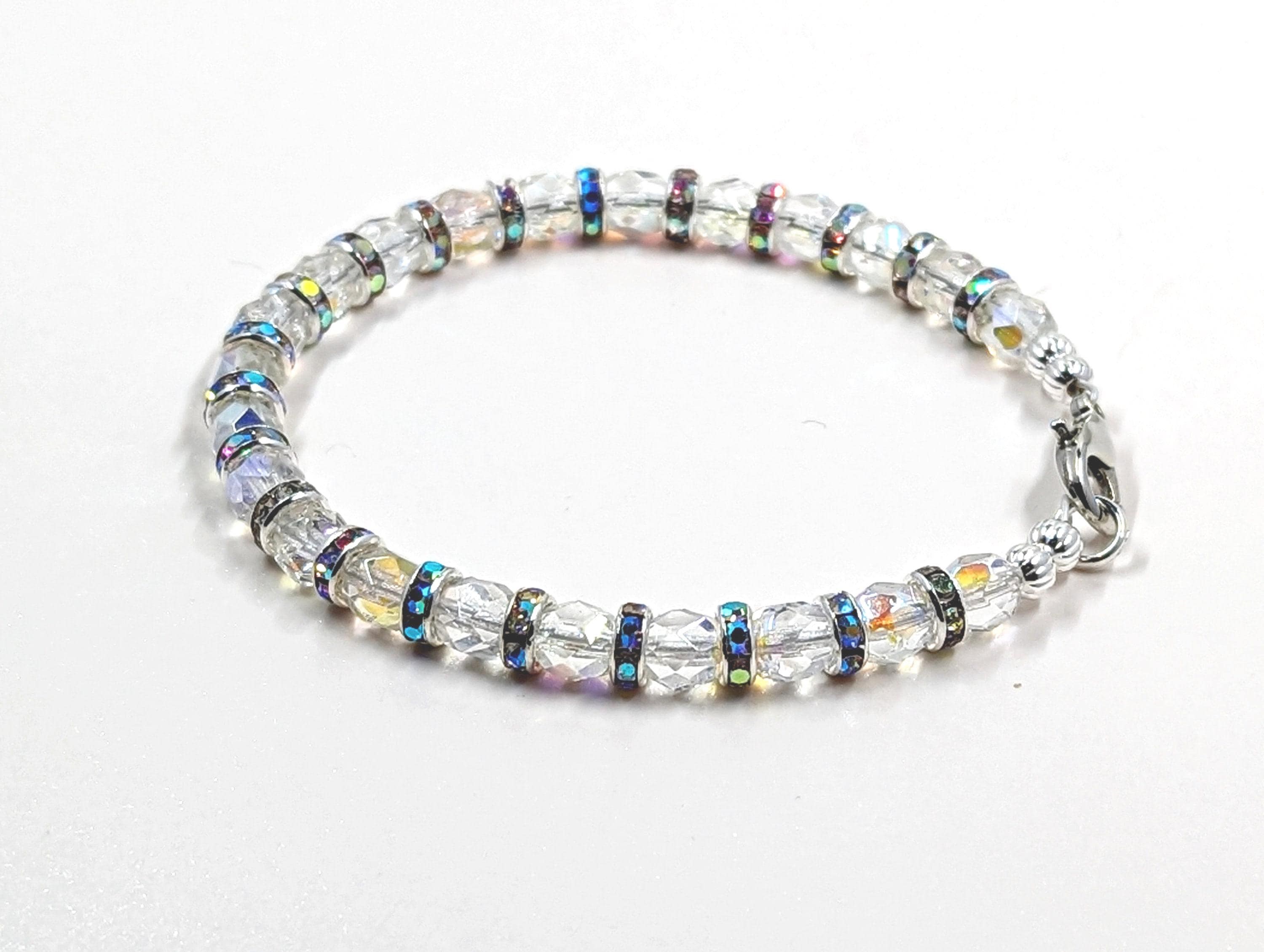 AB Crystal Bracelet: Silver Plated Czech Glass, Lobster Clasp