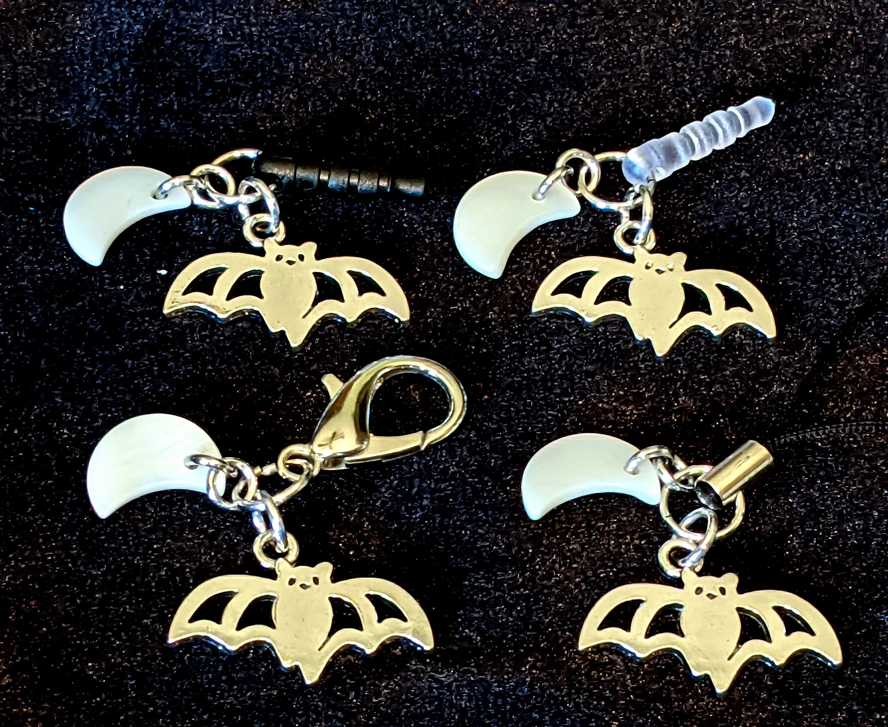 Bat & Shell Moon Charm: Halloween Zipper Pull, Phone Plug, Keychain