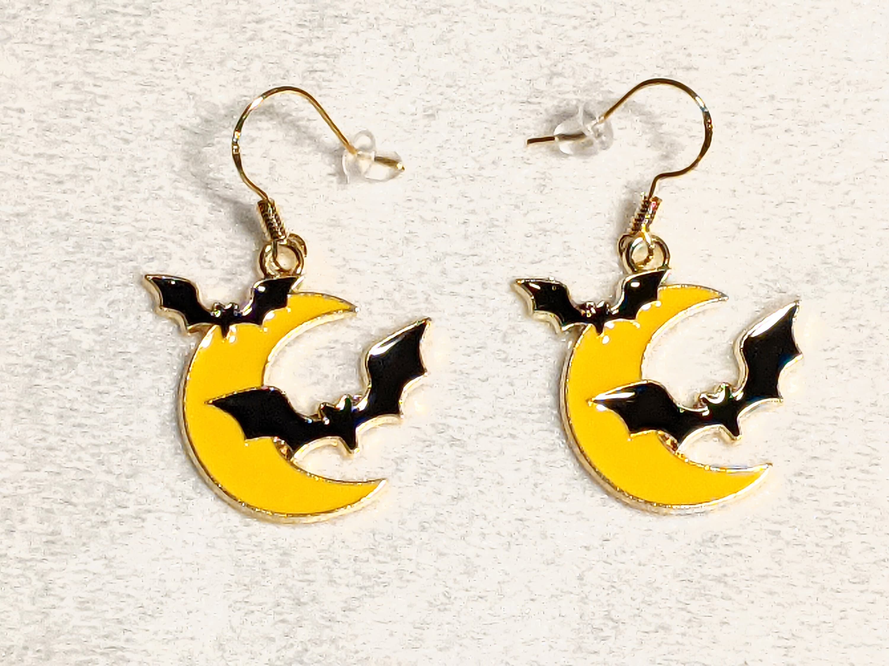 Moon Bat Dangle Earrings: Halloween Costume Jewelry