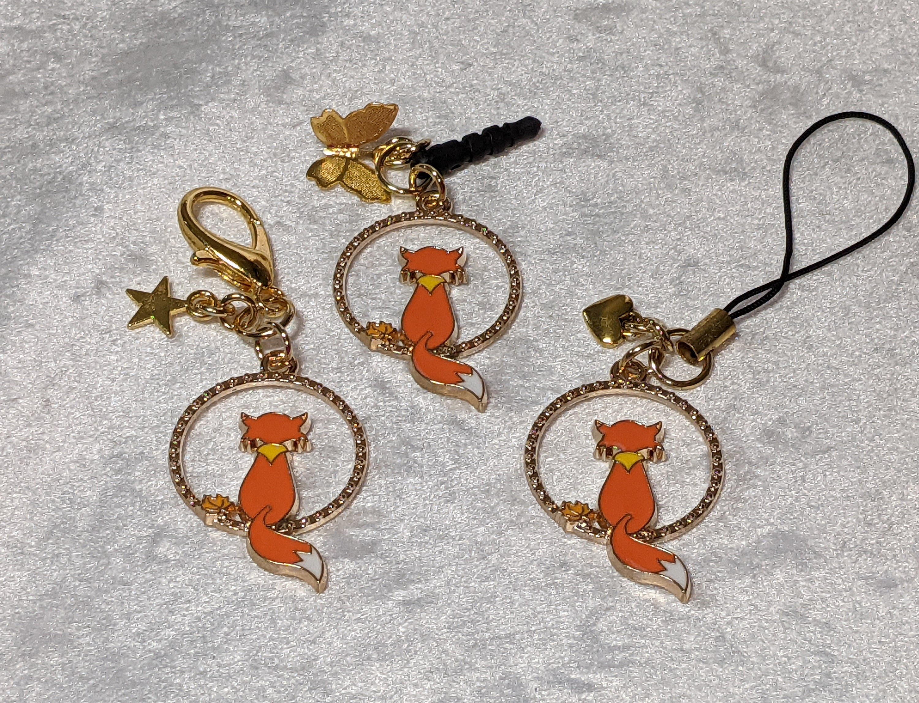 Fox Charm, Gold Accent, Phone Charm, Zipper Pull, Keychain