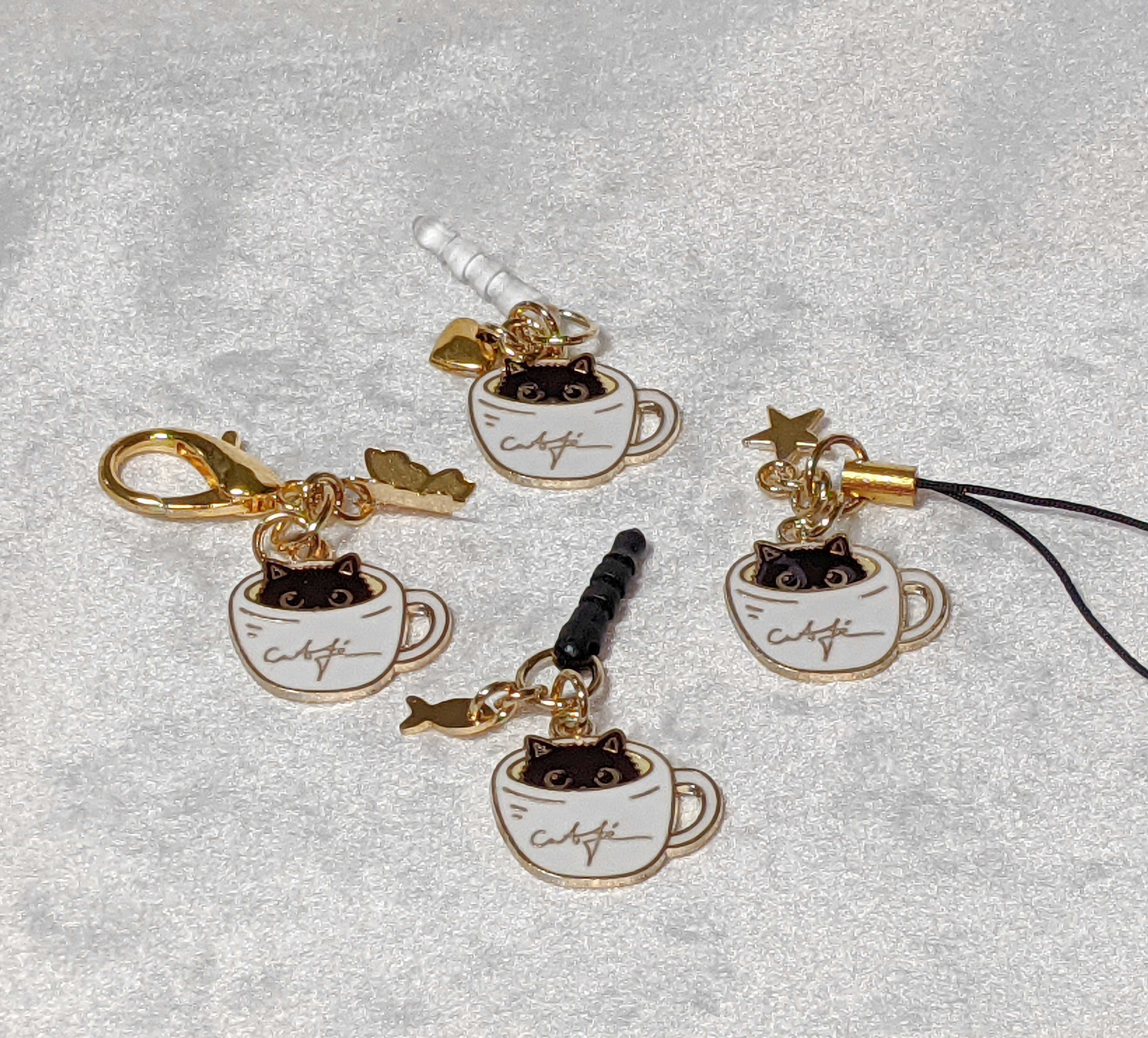 Cat in Cup Charm, Phone Accessory, Keychain, Zipper Pull