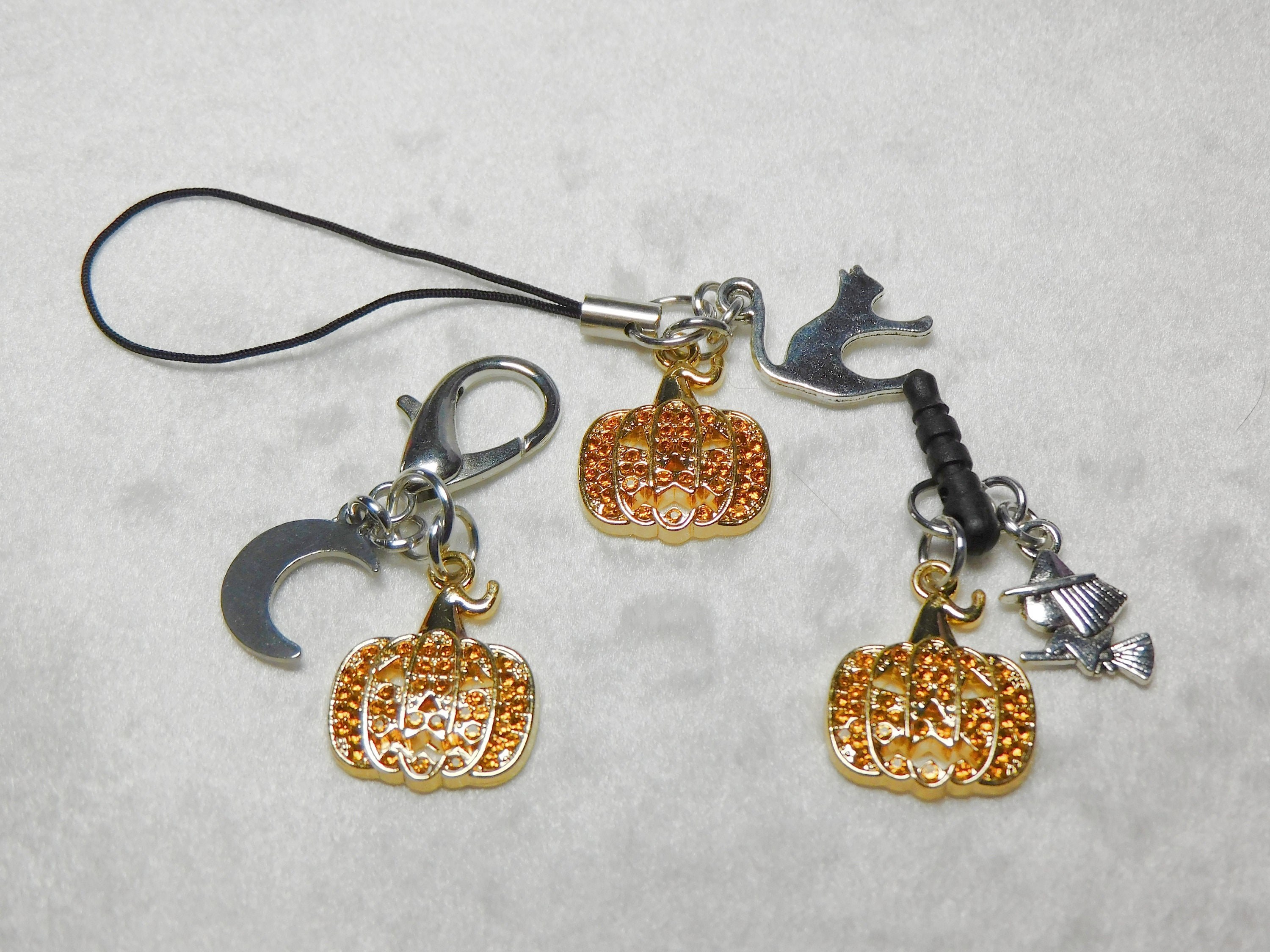 Crystal Pumpkin Charm: Halloween Phone Charm, Zipper Pull, Keychain