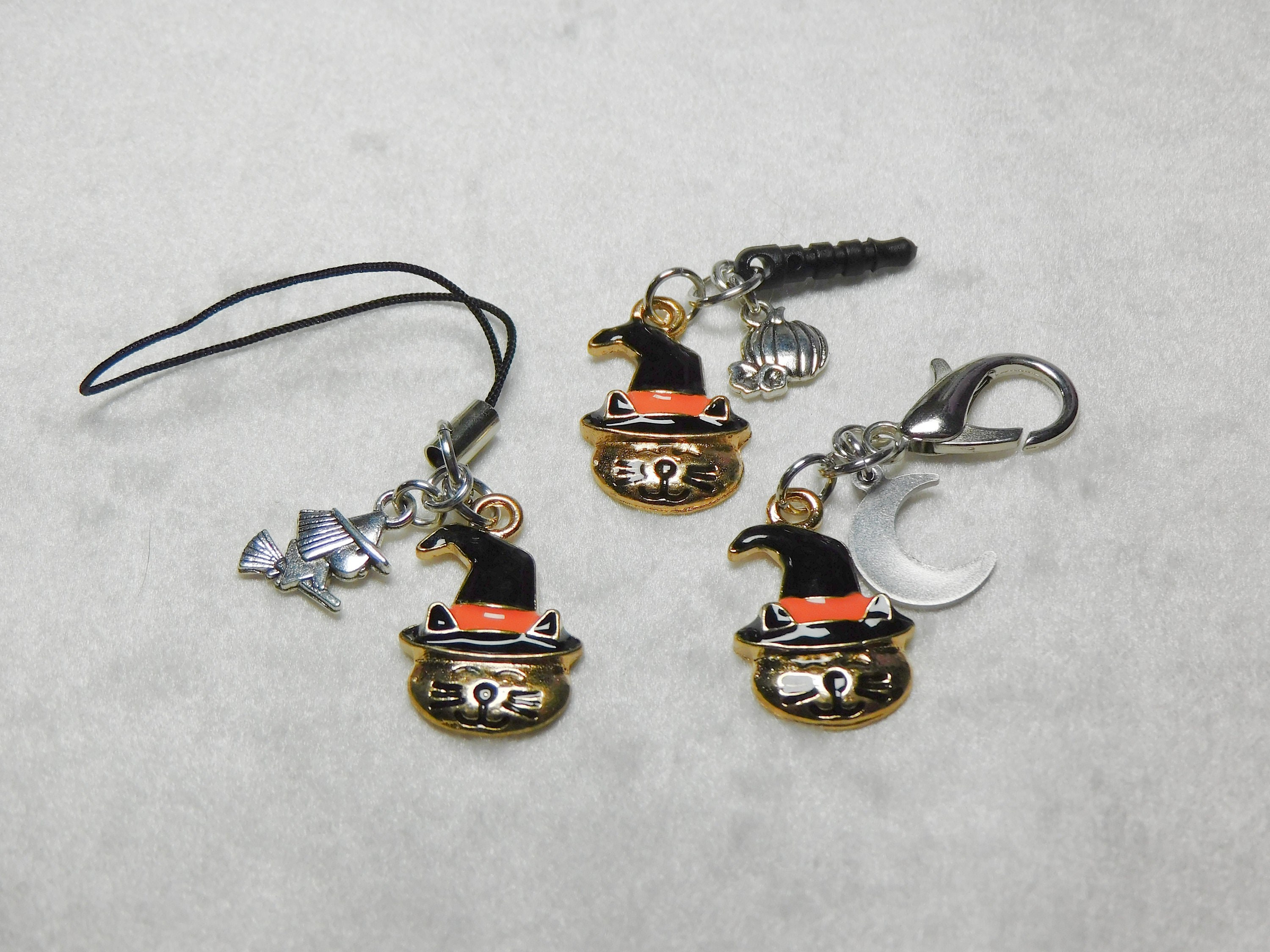 Halloween Witch Cat Charm: Phone, Keychain, Zipper Pull