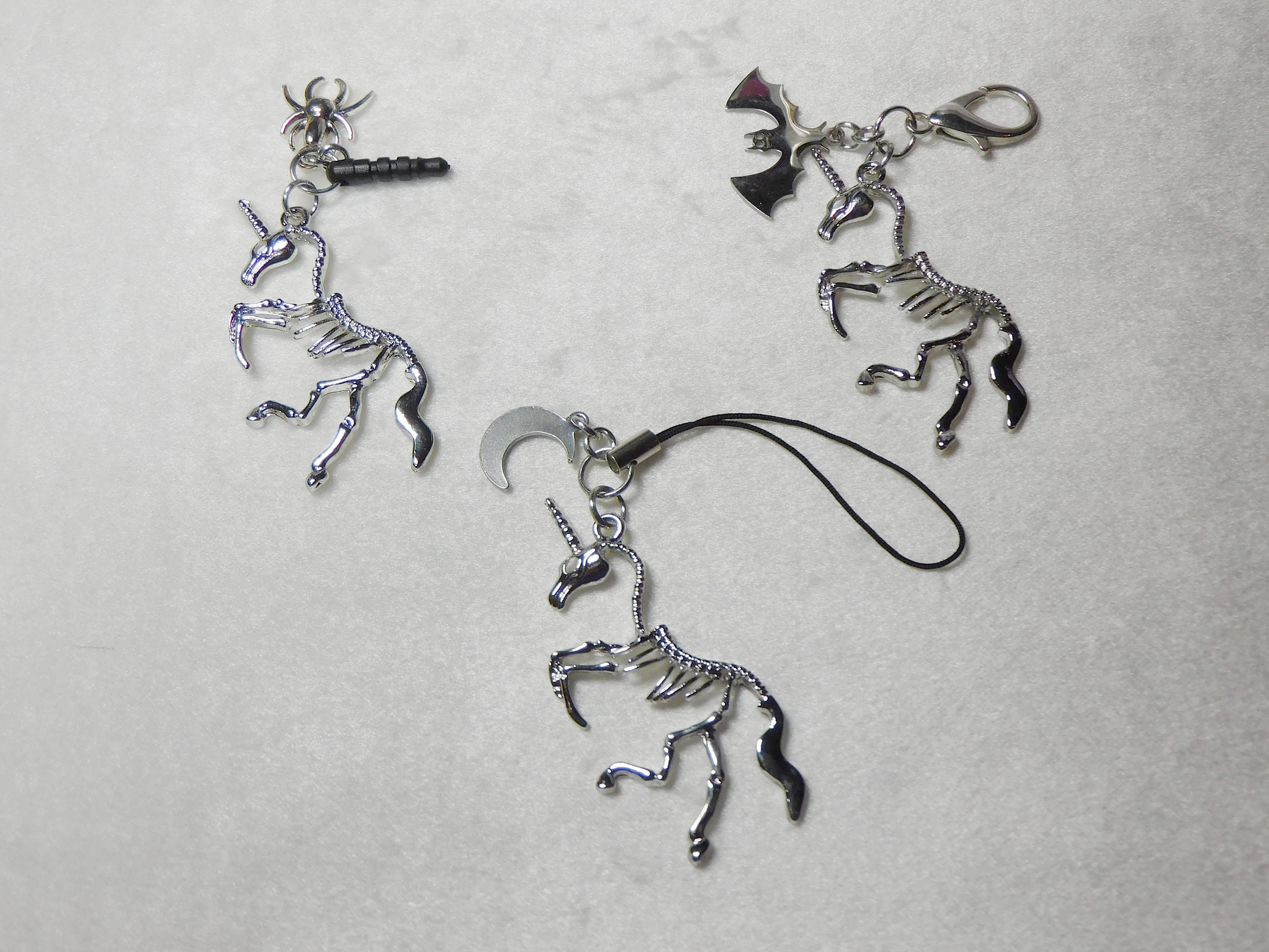 Skeleton Unicorn Charm: Halloween Silver Zipper Pull, Phone Plug or Keychain