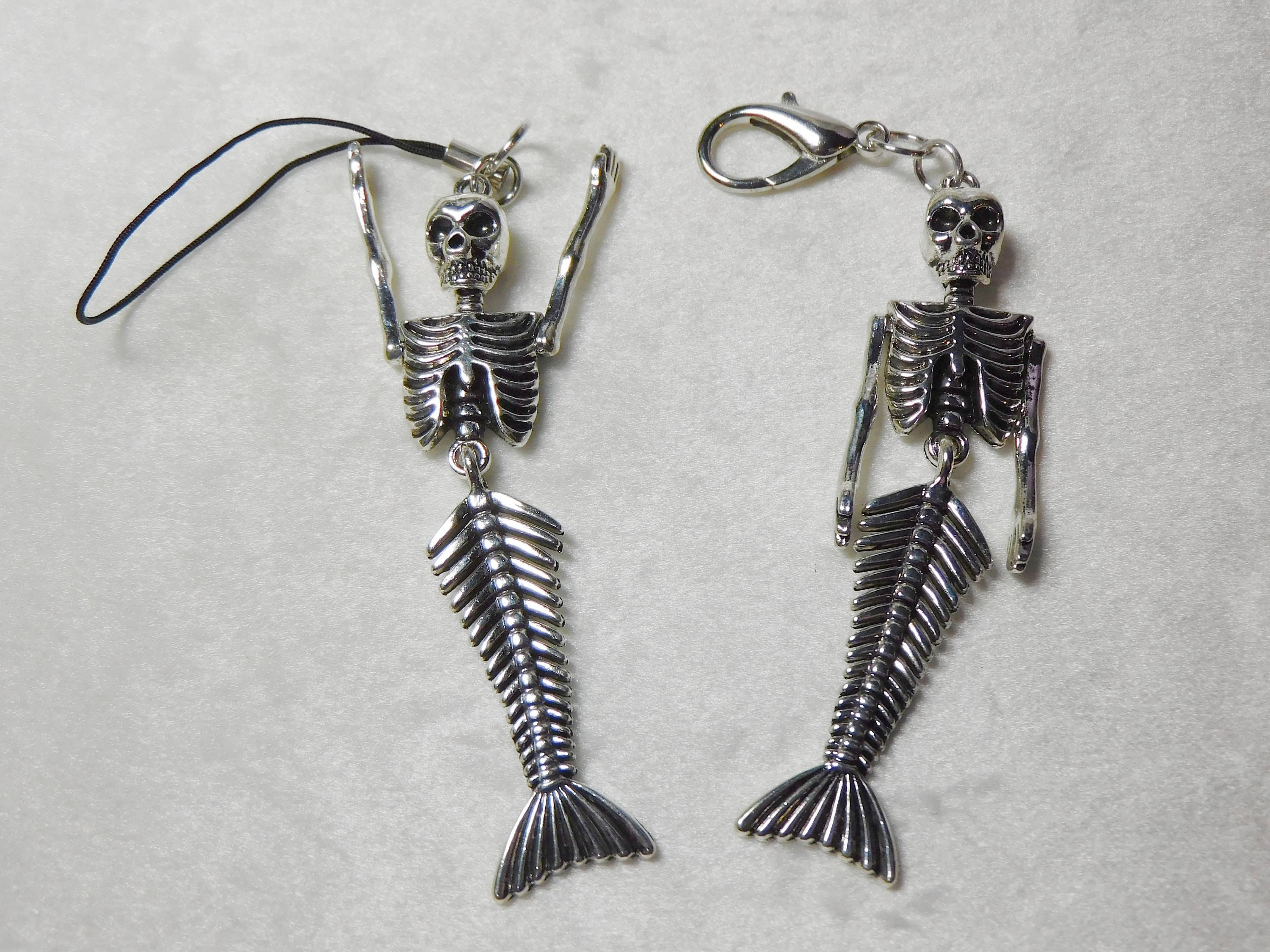 Mermaid Skeleton Charm: Halloween Zipper Pull, Phone Charm, Keychain