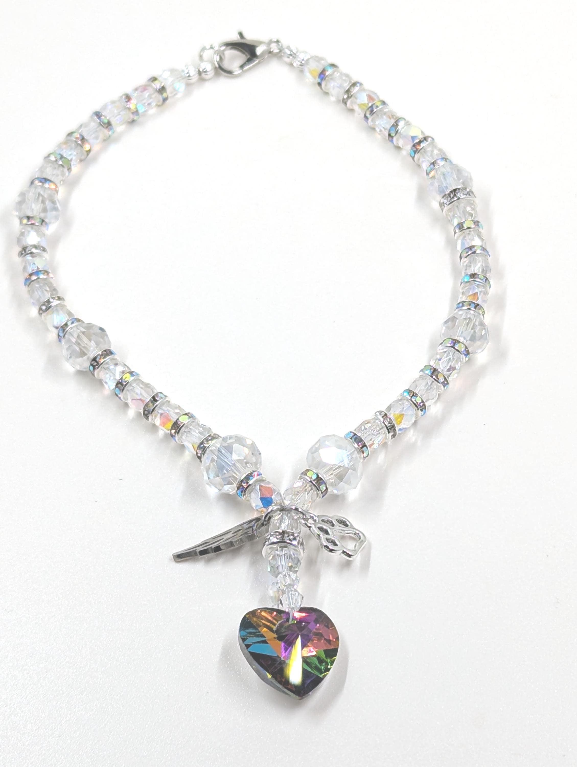 Crystal Pet Necklace: Rainbow Heart, Angel Wing, Paw Charm