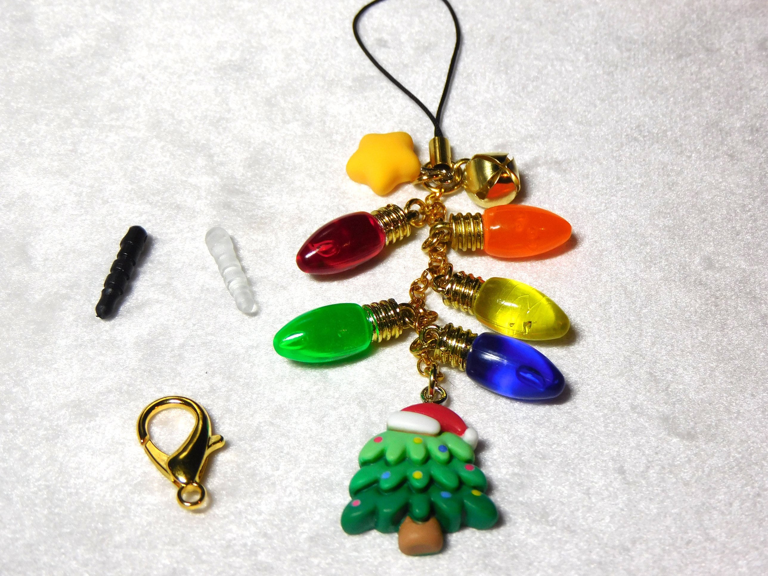 Christmas Tree Lights Phone Charm: Holiday Zipper Pull, 3.5mm Audio Jack