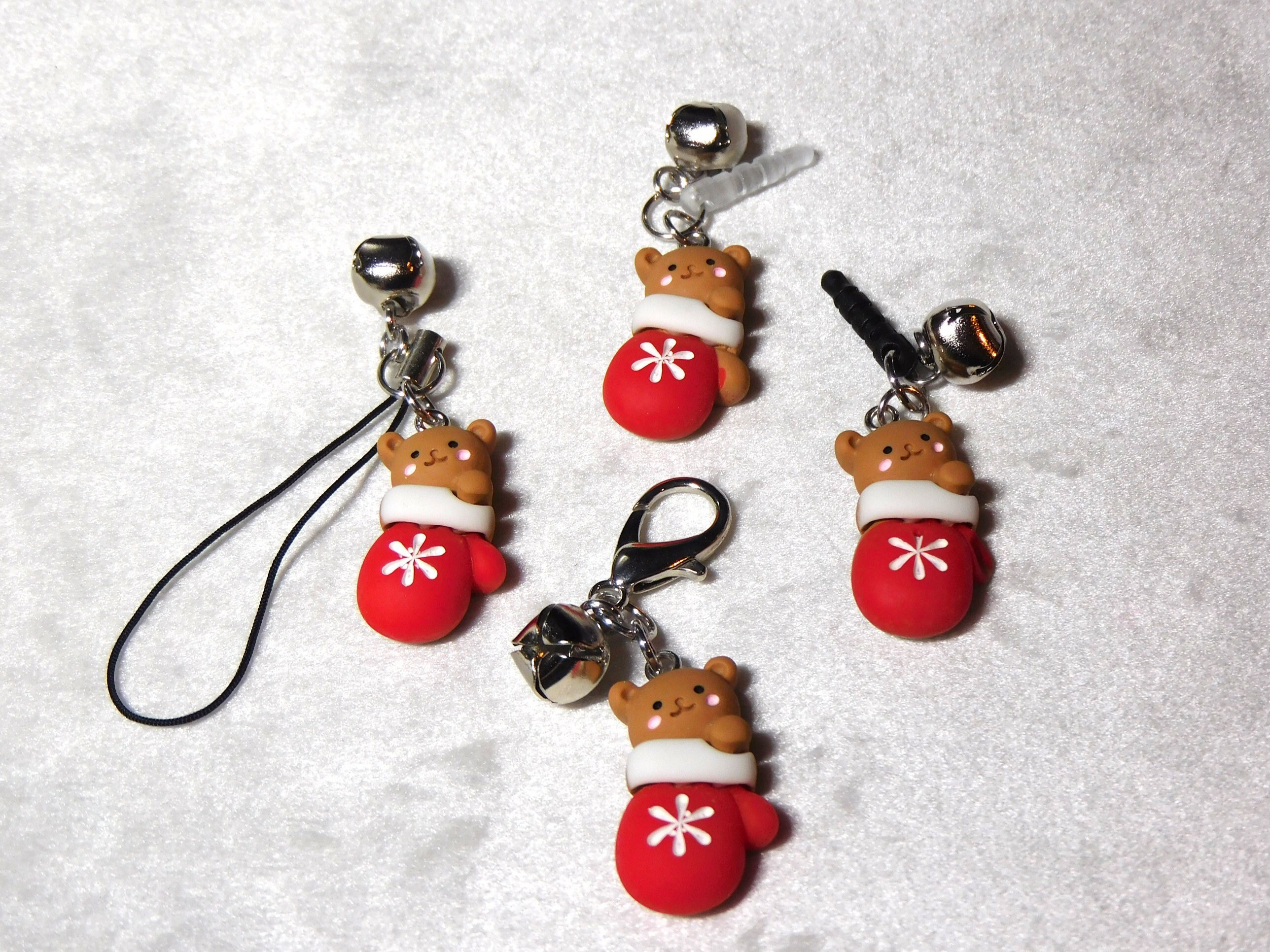 Christmas Bear Glove Charm: Phone, Keychain, Zipper Pull