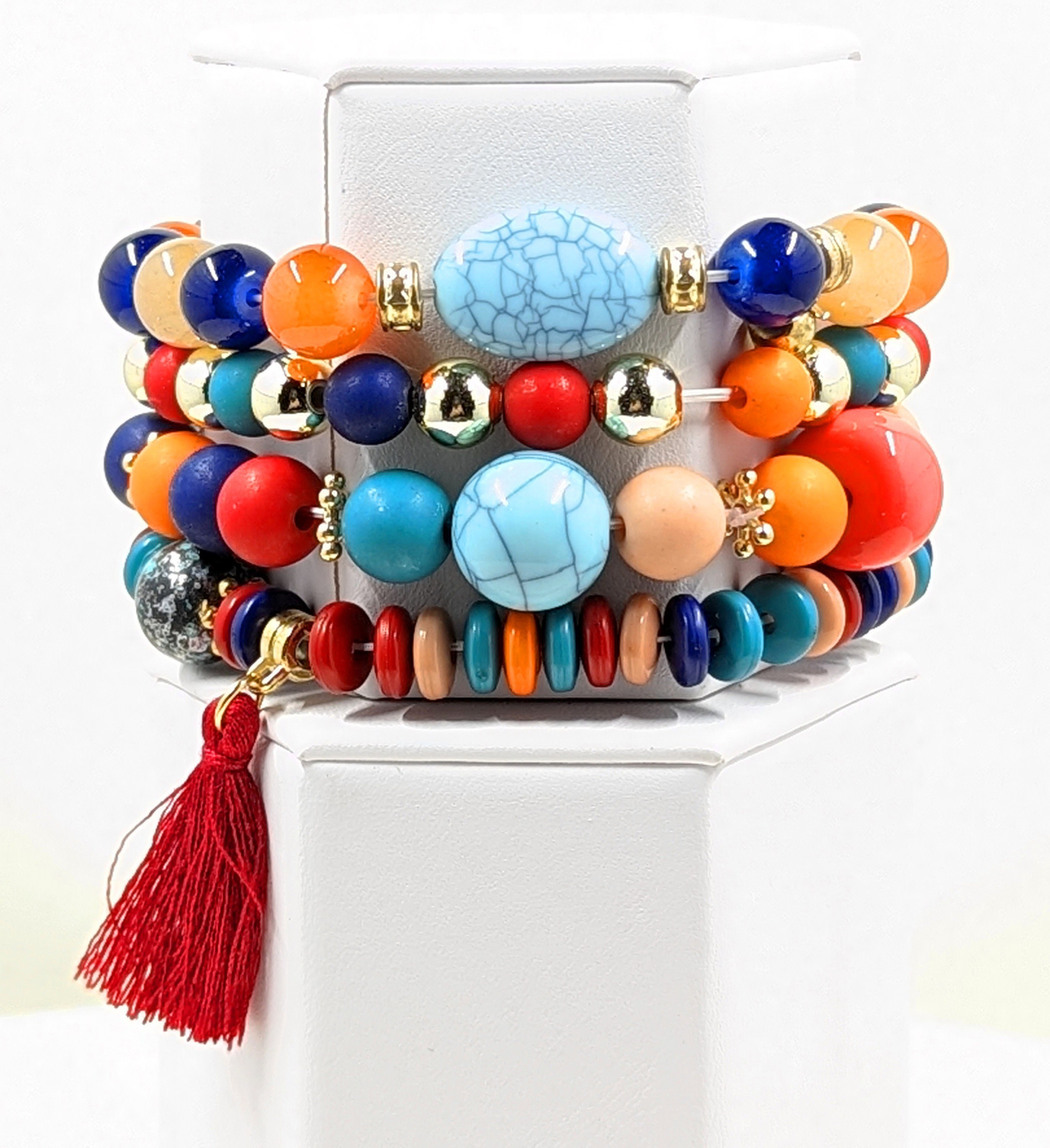 Bohemian Beaded Bracelet Set: Chunky Boho Tassel Bracelets
